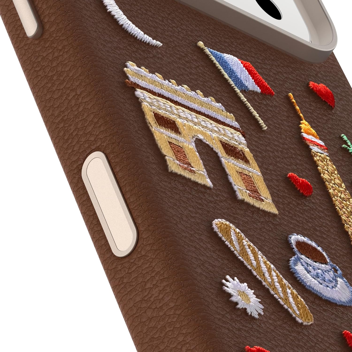 OtterBox iPhone 17 Pro Symmetry Series Cactus Leather Embroidery Case - City of Love - Brown - Textured, Embroidered Paris Artistic iPhone Case