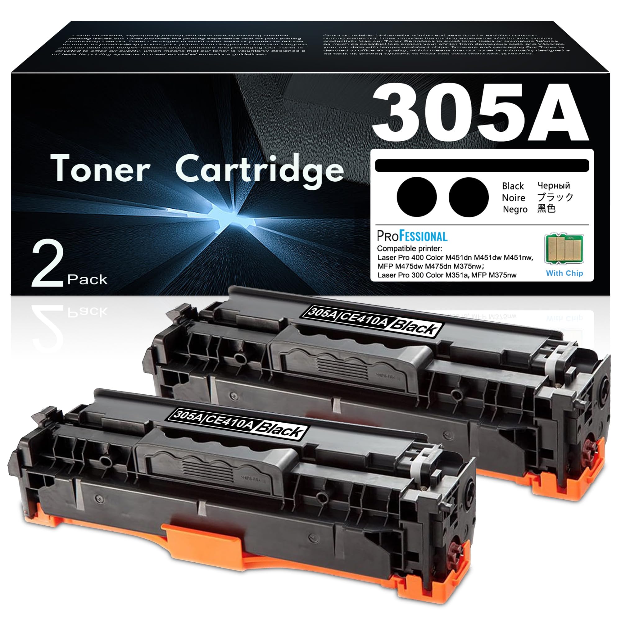 305A Black Toner Cartridge 305A CE410A M451dn Toner Cartridge Compatible Replacement for HP Laser Pro 400 Color M451dw M451dn M451nw MFP M475dw M475dn