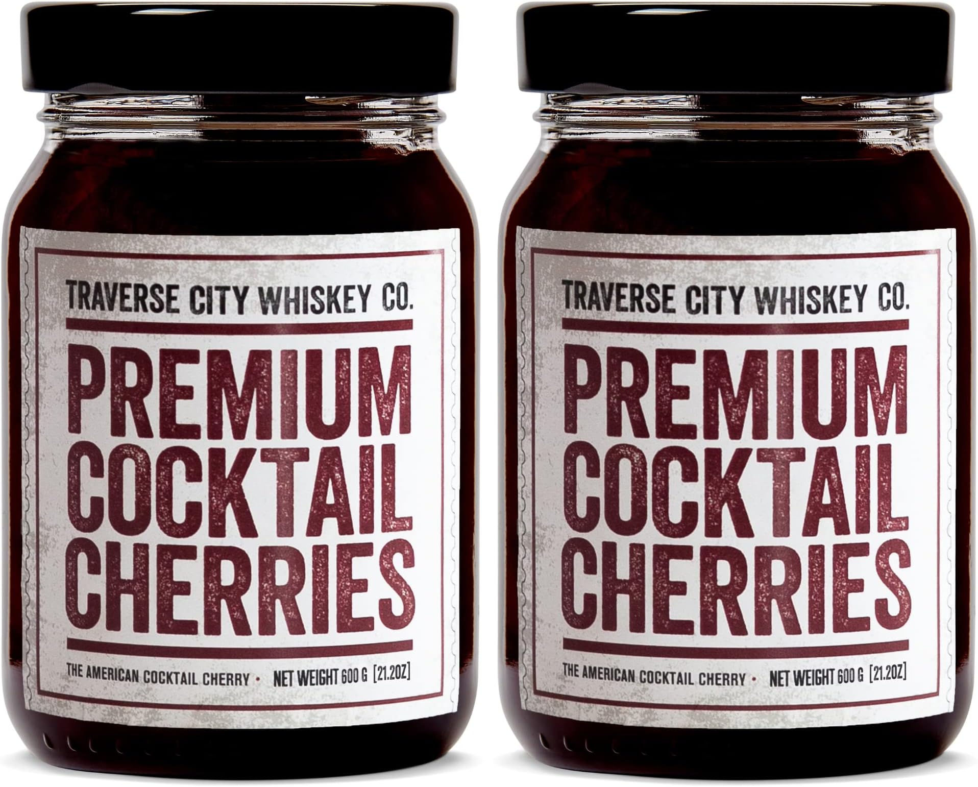 Premium Cocktail Cherries for Cocktails and Desserts | All American, Natural, Certified Kosher, Stemless, Slow-Cooked Garnish for Old Fashioned, Ice Cream Sundaes & more by TCWC (2 PACK of 21 oz)