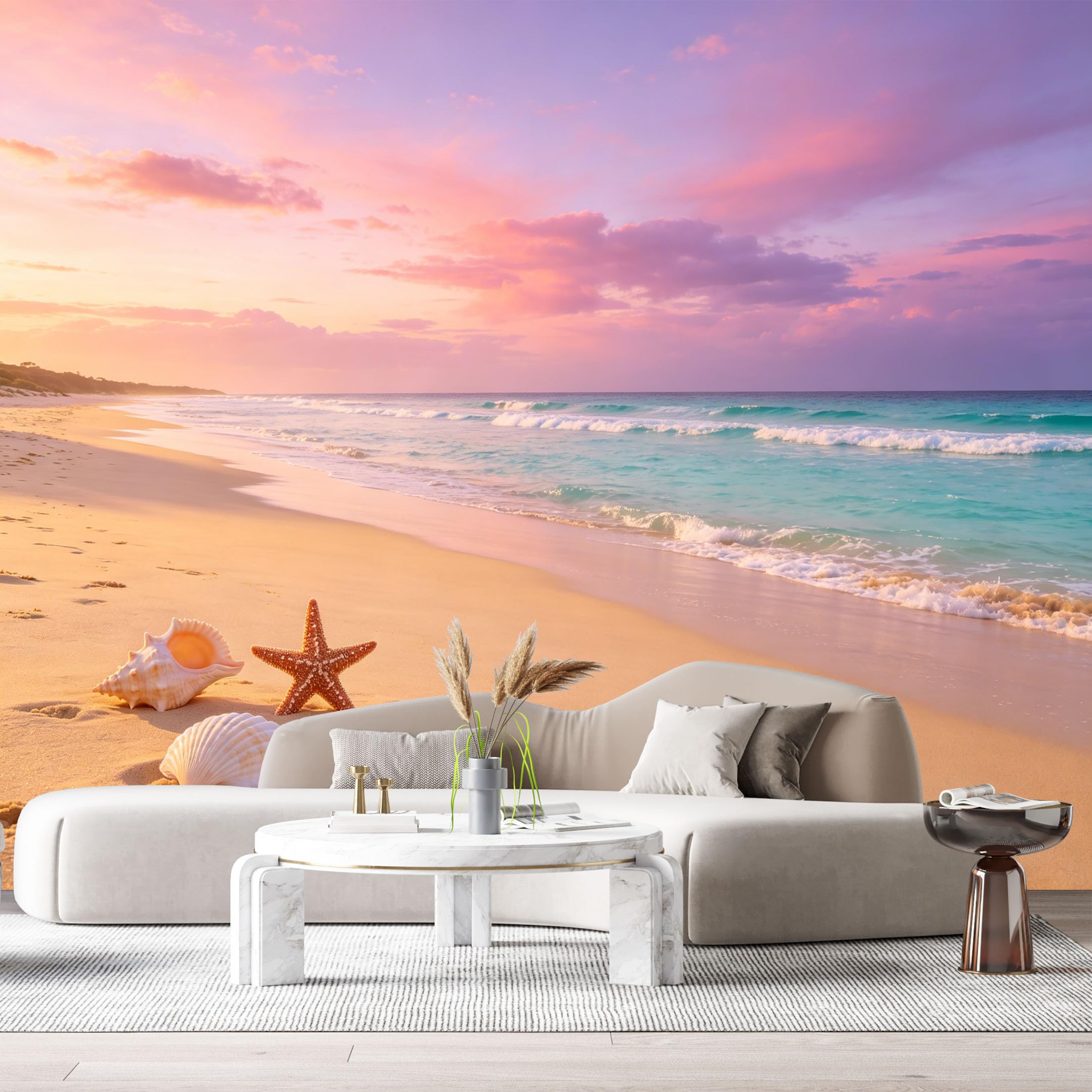 Custom Size Wall Murals Coastal Ocean Marine Sunset Beach Starfish Seashells SelfAdhesive Wall Fabric Removable Large Wallpaper for Photo Living Room