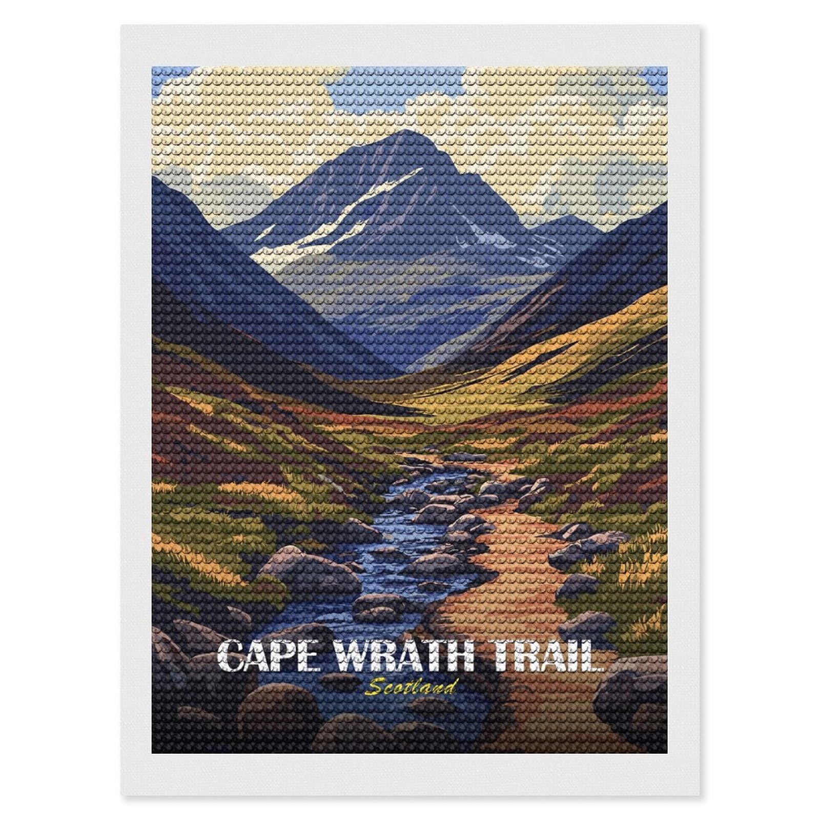 Junmoney Cape Wrath Trail Scotland Landscape Diamond Painting Canvas Set 12"x16", for Adults, Bedroom Decor, Good for Quiet Evenings, Festive Craft Gift