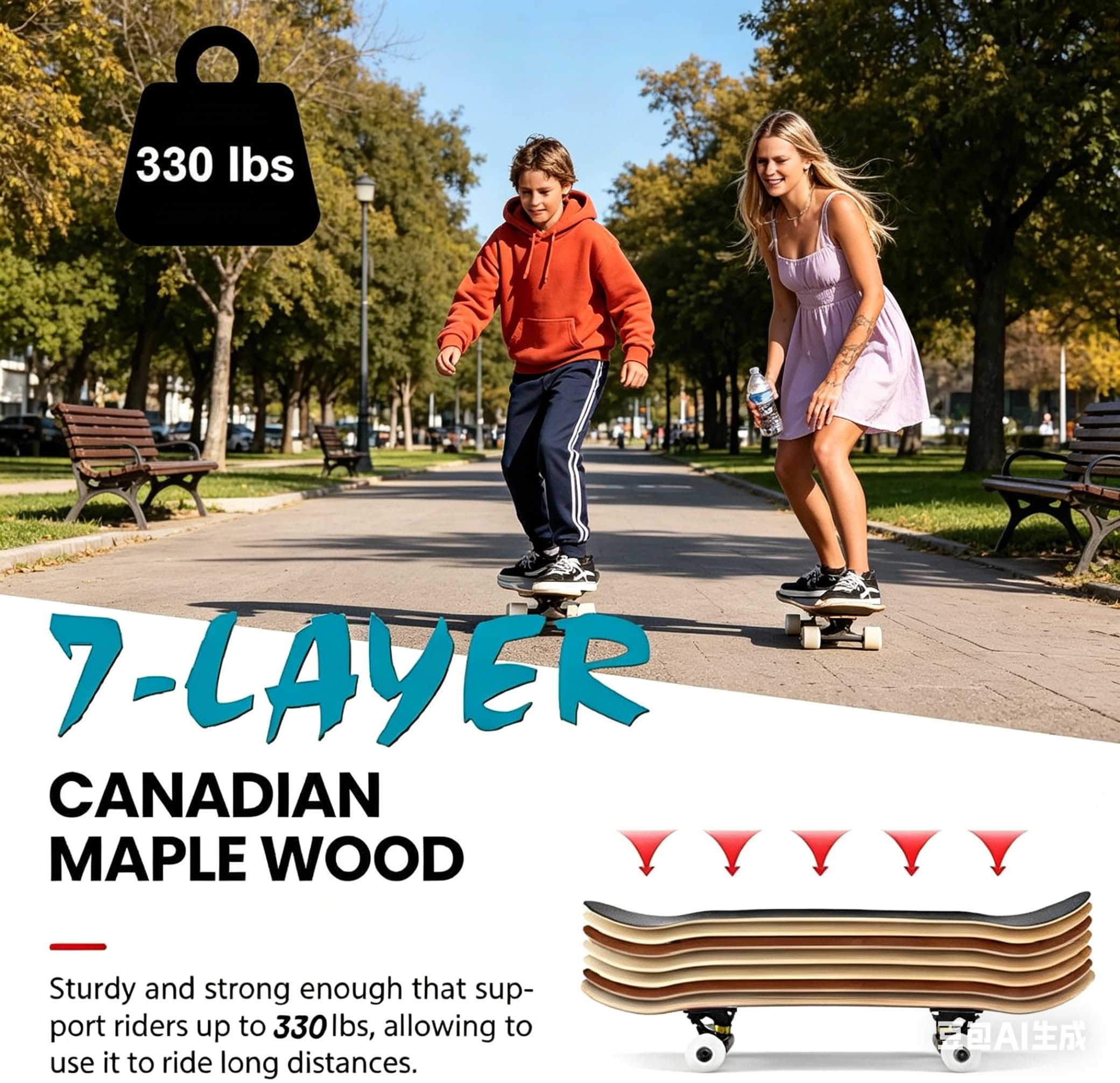 Longboard 31 pulgadas Drop-Through Freeride Skating Cruiser Camino Monopatín con Light Up Wheels para niñas principiantes y niños adultos como regalo