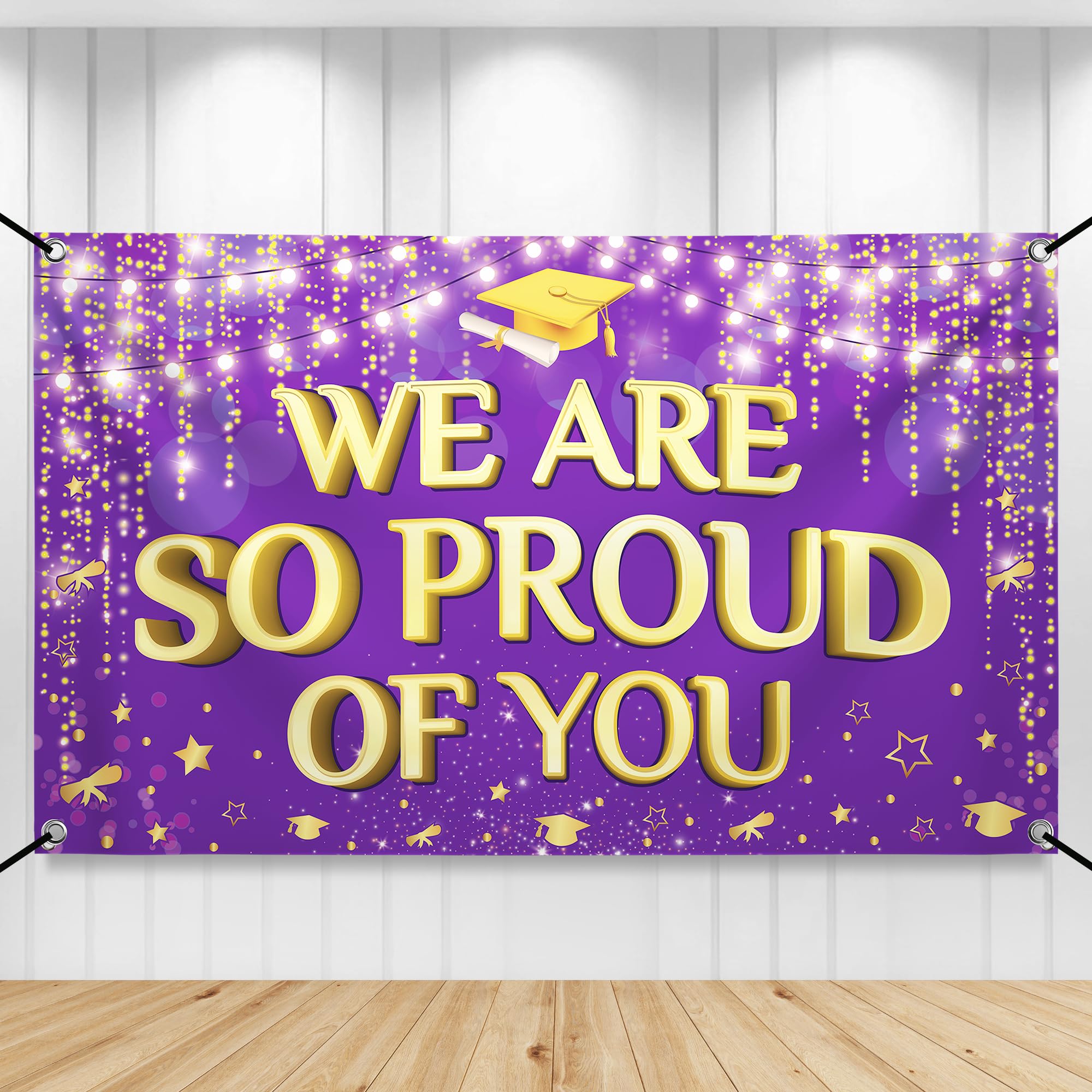 Photo 1 of KatchOn, We are So Proud of You Banner - XtraLarge, 72x44 Inch | Graduation Backdrop Purple and Gold for Graduation Party Decorations 2026 | Congratulations Banner for Graduation Decorations 2026