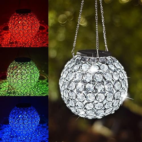Miniatura 1 de Farol solar colgante para exteriores, luces LED dobles que cambian de color y luz blanca fría colgante impermeable lámpara de globo de cristal