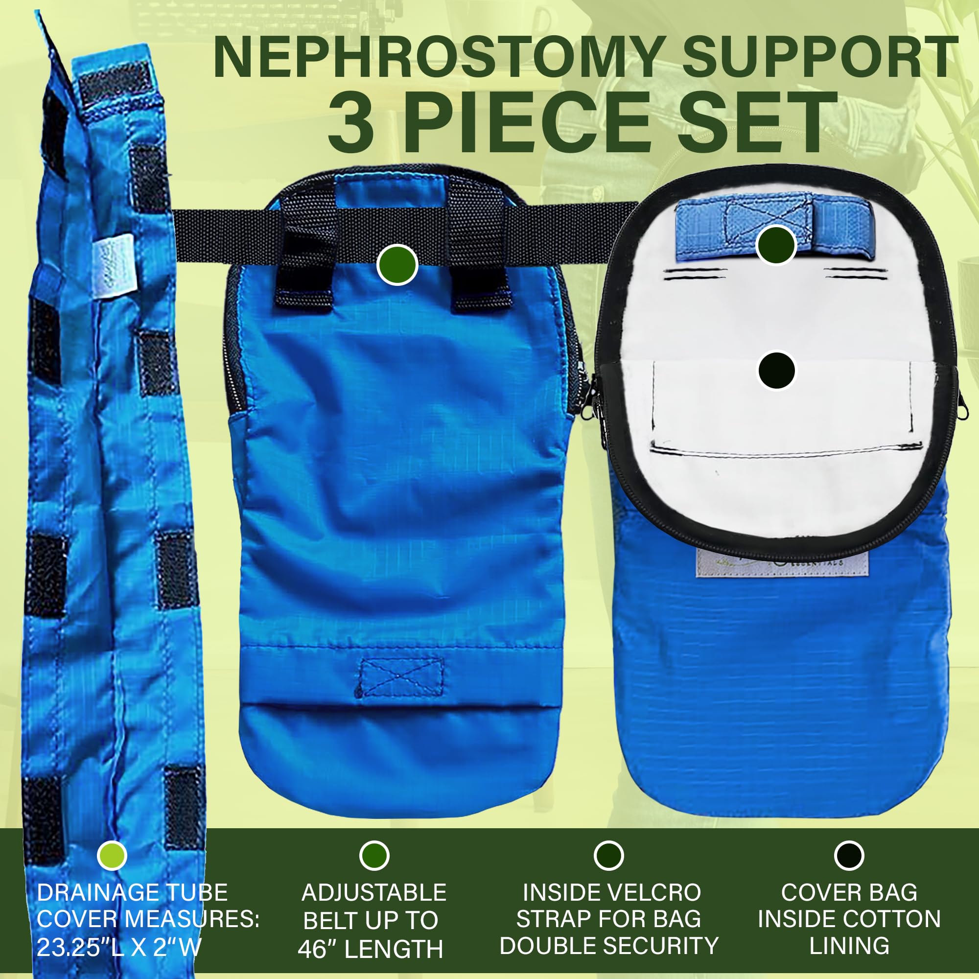 Funda doble para tubo de nefrostomía y bolsa de drenaje, color azul rey