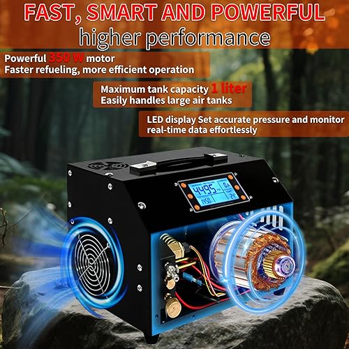 Miniatura 5 de TUXING Compresor de aire PCP de 4500 psi, compresor de alta presión de parada automática ajustable, versión de pantalla LCD, equipado con sistema de