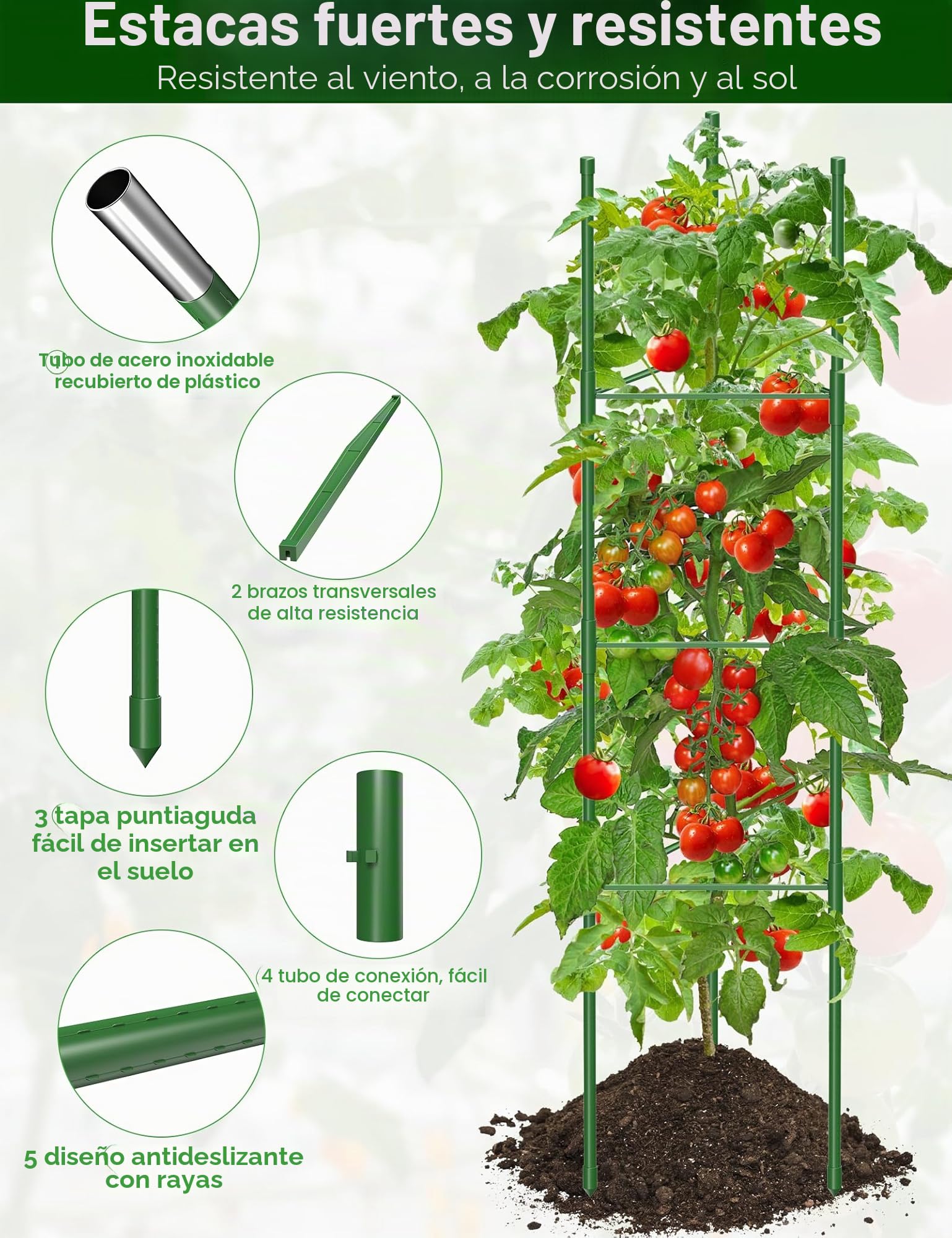 Jaulas de Tomate de Jardín, 130 cm Enrejado para Tomates Soporte Plantas Trepadoras Interior Exterior para Parterres Elevados, Verduras, Flores y Plantas Trepadoras 6 Piezas