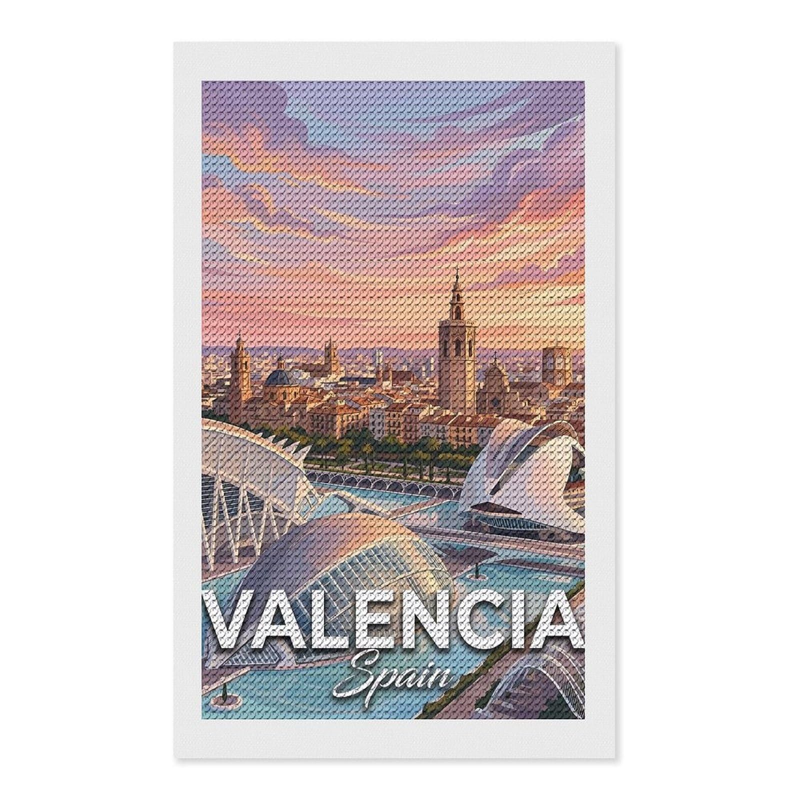 Junmoney Valencia Cityscape with Modern Architecture Round Drill Diamond Painting 12"x20", for Craft Lovers, Stress Relief Craft, Bedroom Decor, Festive Craft Gift
