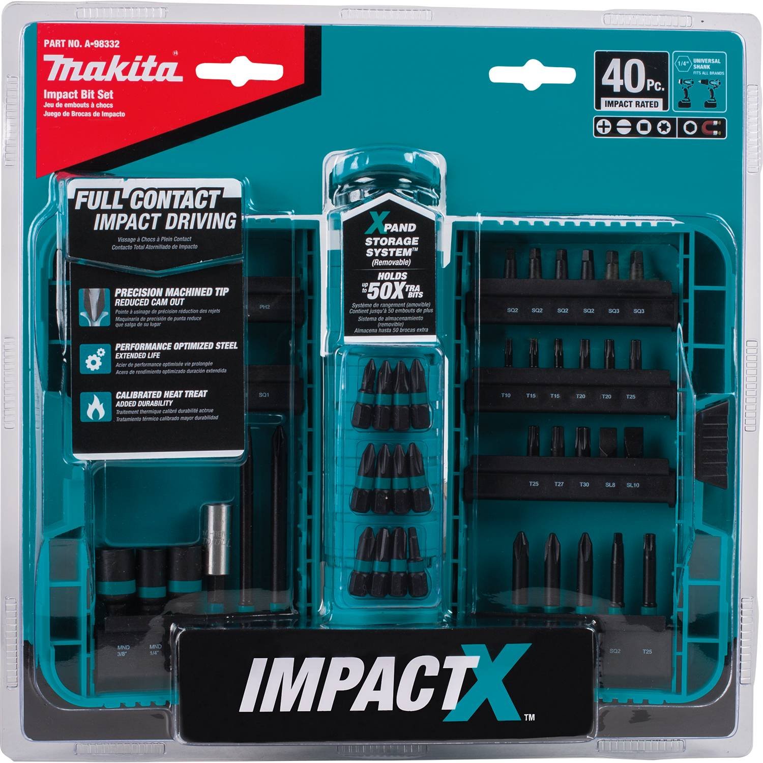 Makita A-98332 40 szt. zestaw bitów sterownika ImpactX, kolor morski