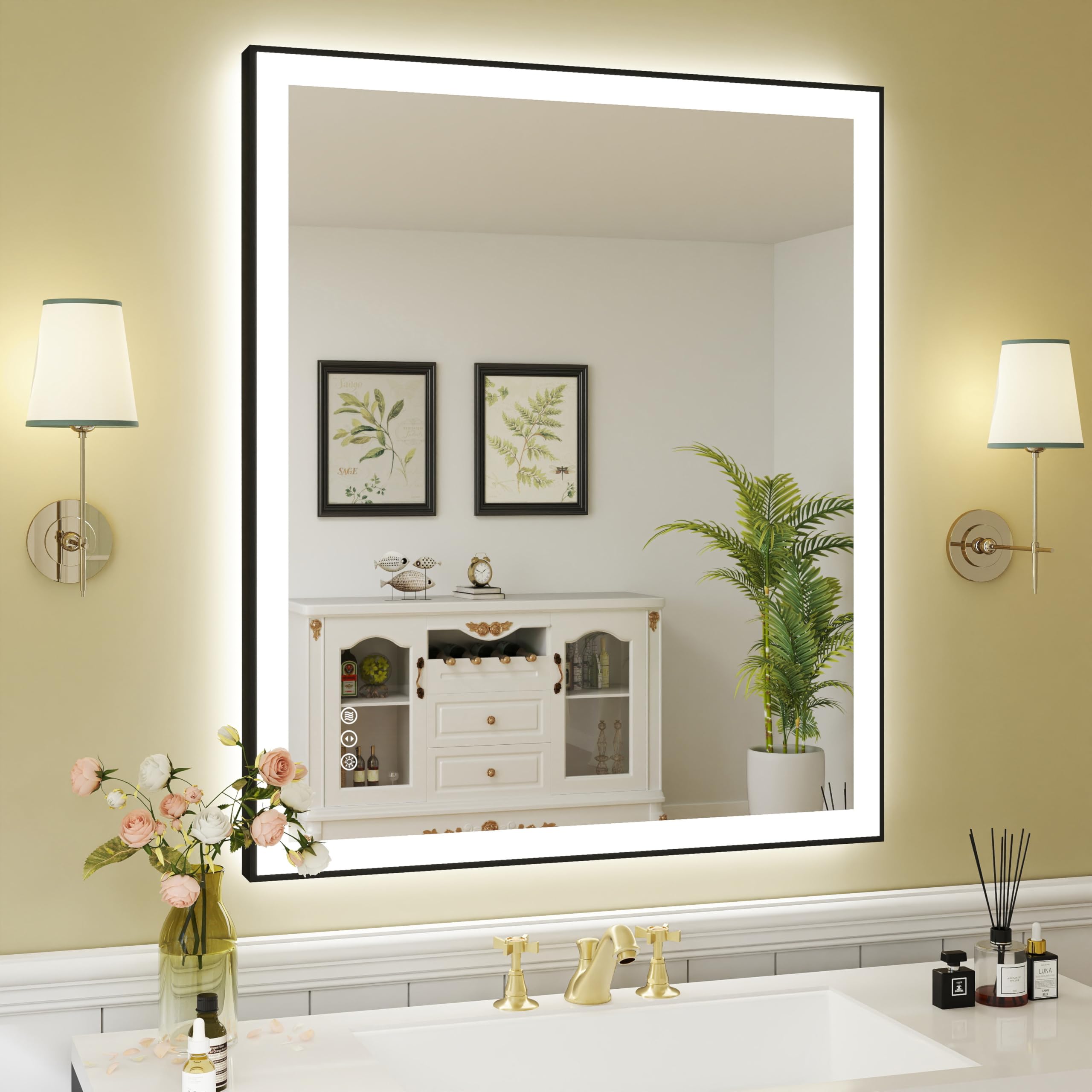 WTTY 30"x36" LED Bathroom Mirror with Black Frame