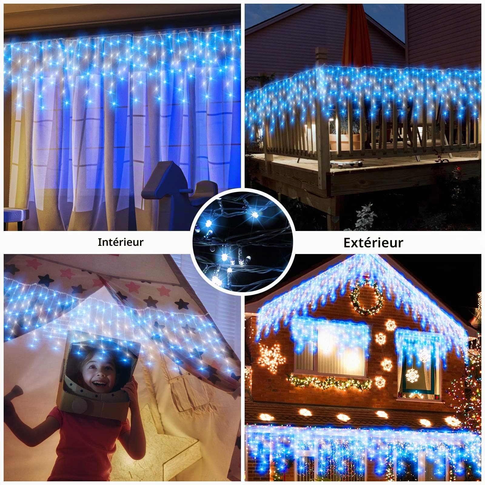 CORST Rideau Lumineux 10M 400LEDs Guirlande Lumineuse Pâques 8 Modes d'éclairage adaptateur Connectable pour Mariage Balcon Terrasse Pergola Fêtes Soirée Anniversaire (Bleu+Blanc)
