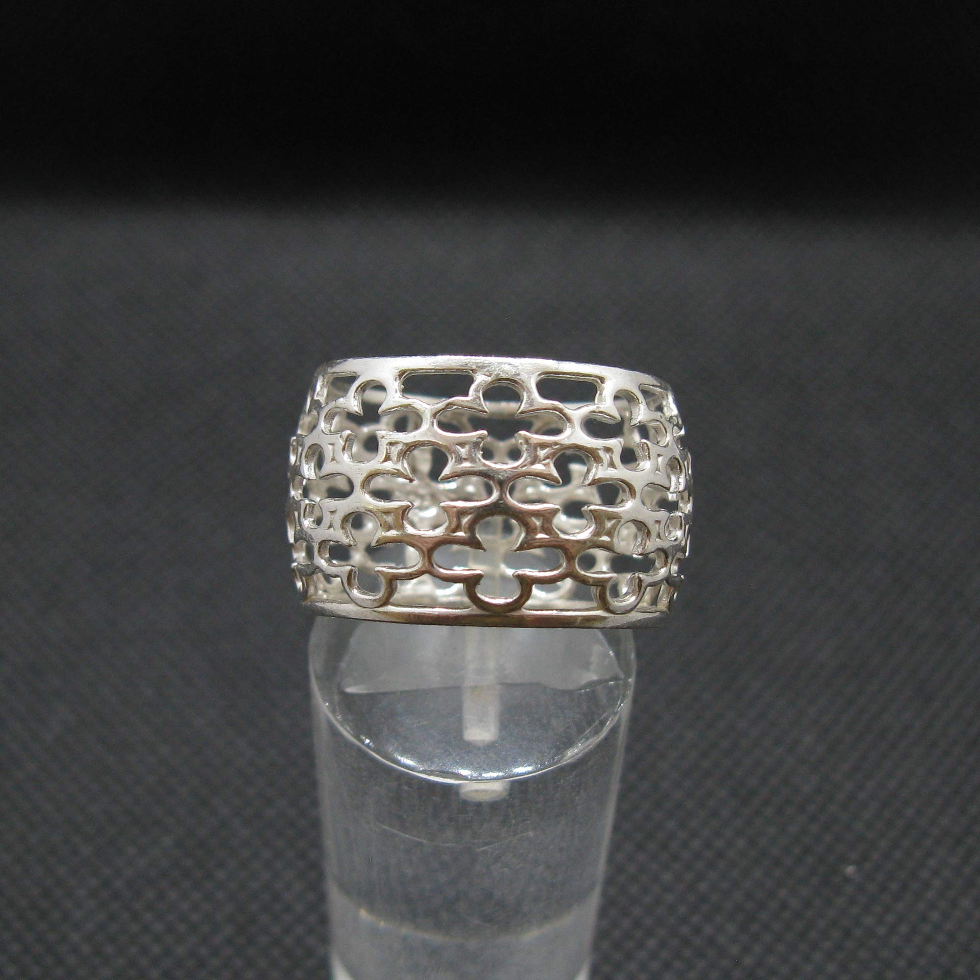 Anello in Argento Sterling Con Fascia a Fiore Largo 14mm Solido Marchiato 925