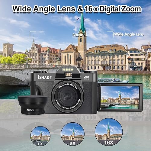 Miniatura 6 de Cocac Cámara de vlogging, cámara digital de 48 MP, cámara de video 4K para YouTube con WiFi, videocámara de pantalla abatible de 3.0 pulgadas,