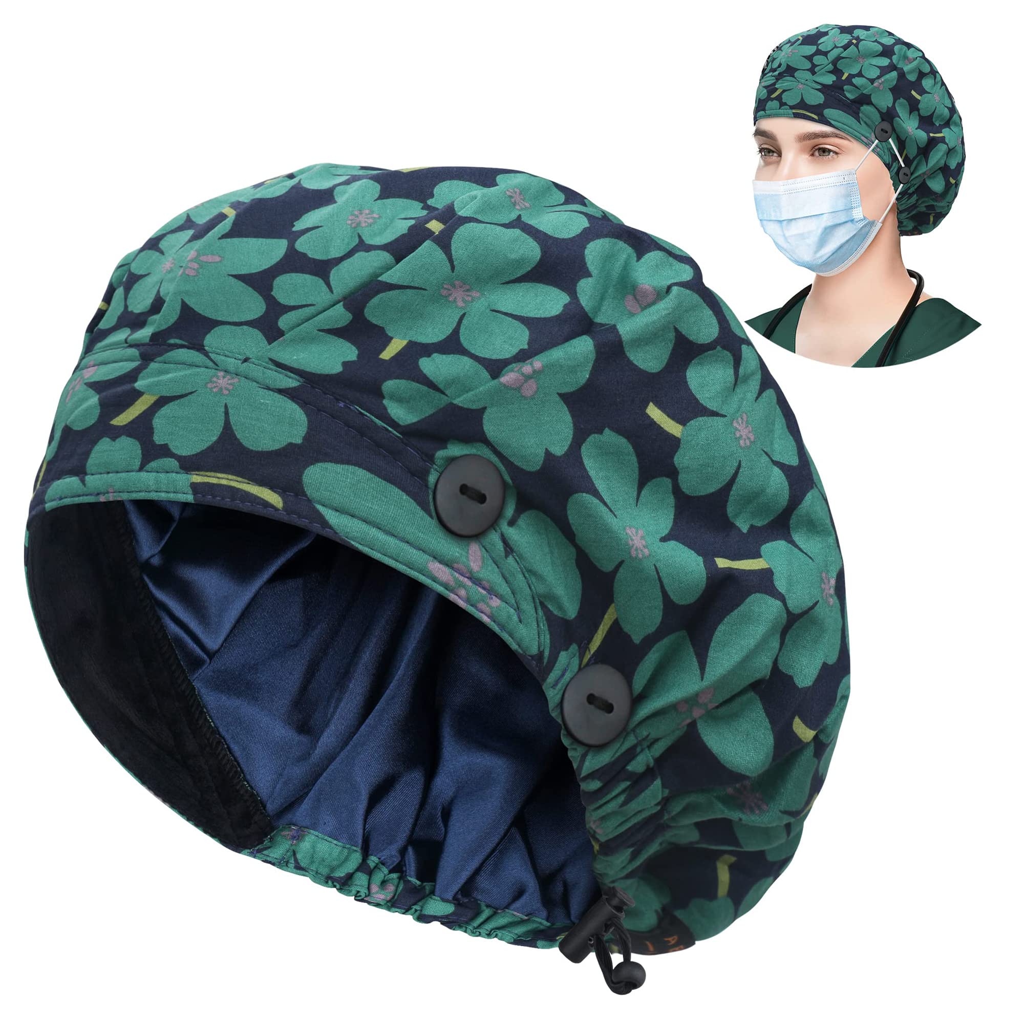 ABAMERICA Bouffant Caps with Button and Sweatband, Adjustable Scrub Caps for Women Men, One Size Multi Color