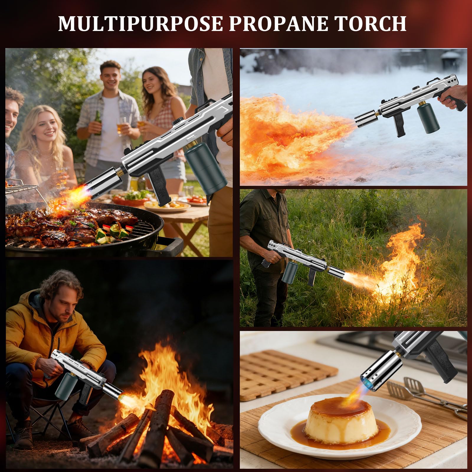 XIEEAOZEE Potente pistola de propano, antorcha de cocina con llama ajustable, lanzallamas de cocina, quemador de gas, kits de soldadura para parrilla, barbacoa, fogata, camping (tanque de propano no