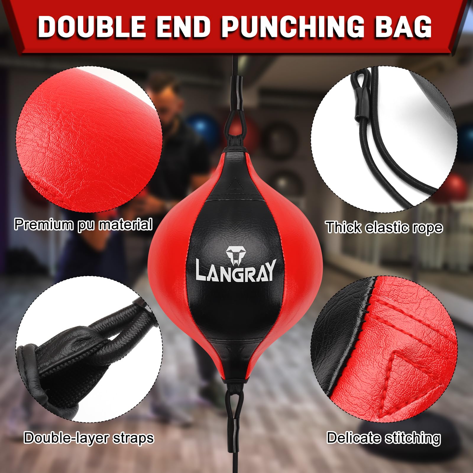 Double End Bag, Boxen Doppelendball, Doppelendbeutel Punchingball Speedball Set, PU-Leder-Punchingbag Boxsack für MMA Boxtraining Fitness-Training von Erwachsenen und Kindern