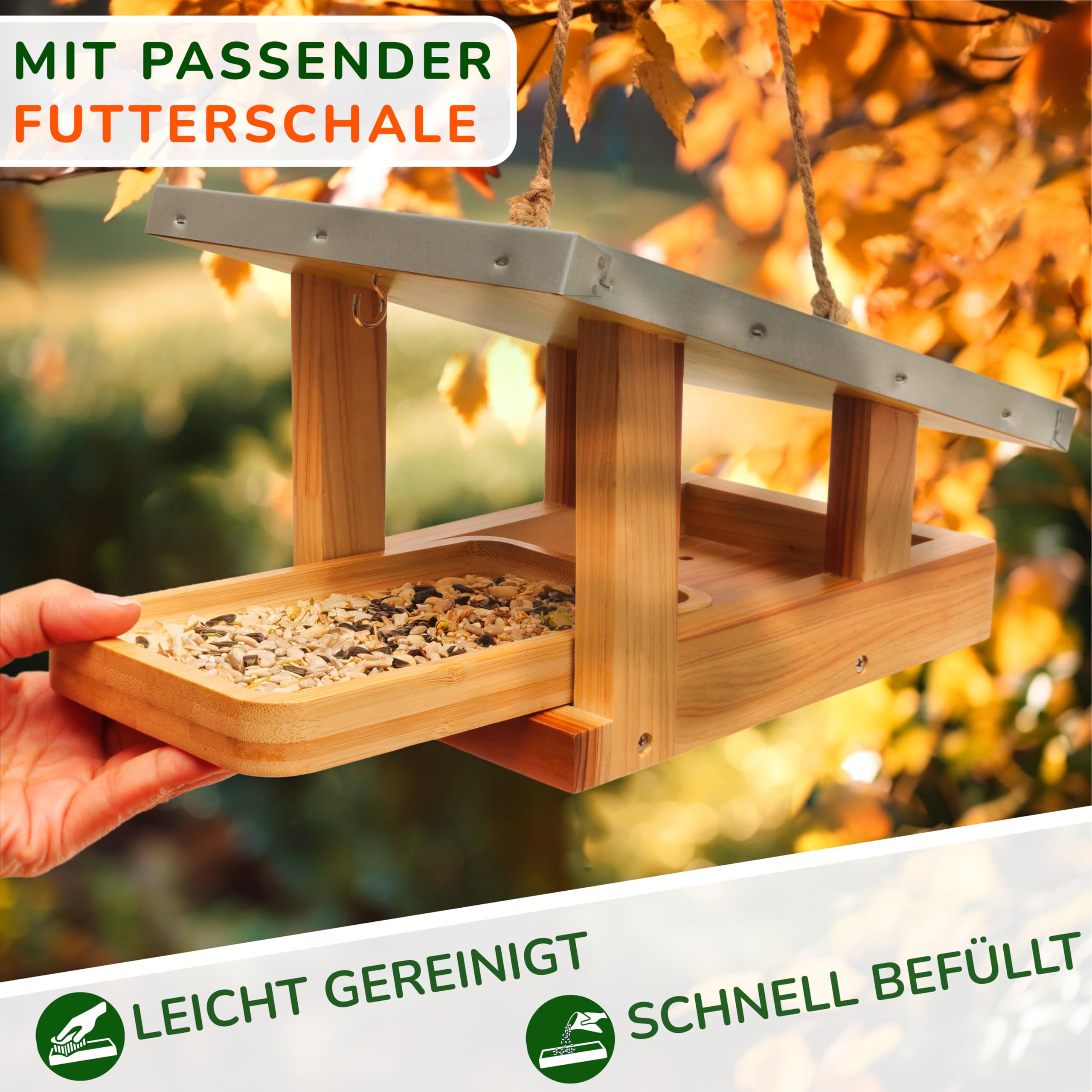 Steady Nature Vogelhaus zum Aufhängen mit Futterschale - Vogelfutterhaus Holz I Futterhaus für Vögel - Vogelhäuser für draußen - Bird Feeder Vogelfutterhäuschen Futtervogelhaus Vogelhäuschen kaufen