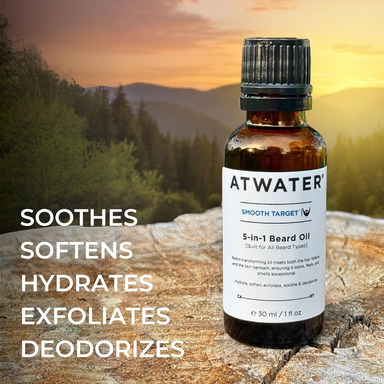 ATWATER Smooth Target 5-in-1 Beard Oil, Men's Beard Conditioner with Argan Oil and Lavender, Hydrates and Softens Facial Hair - 2 oz