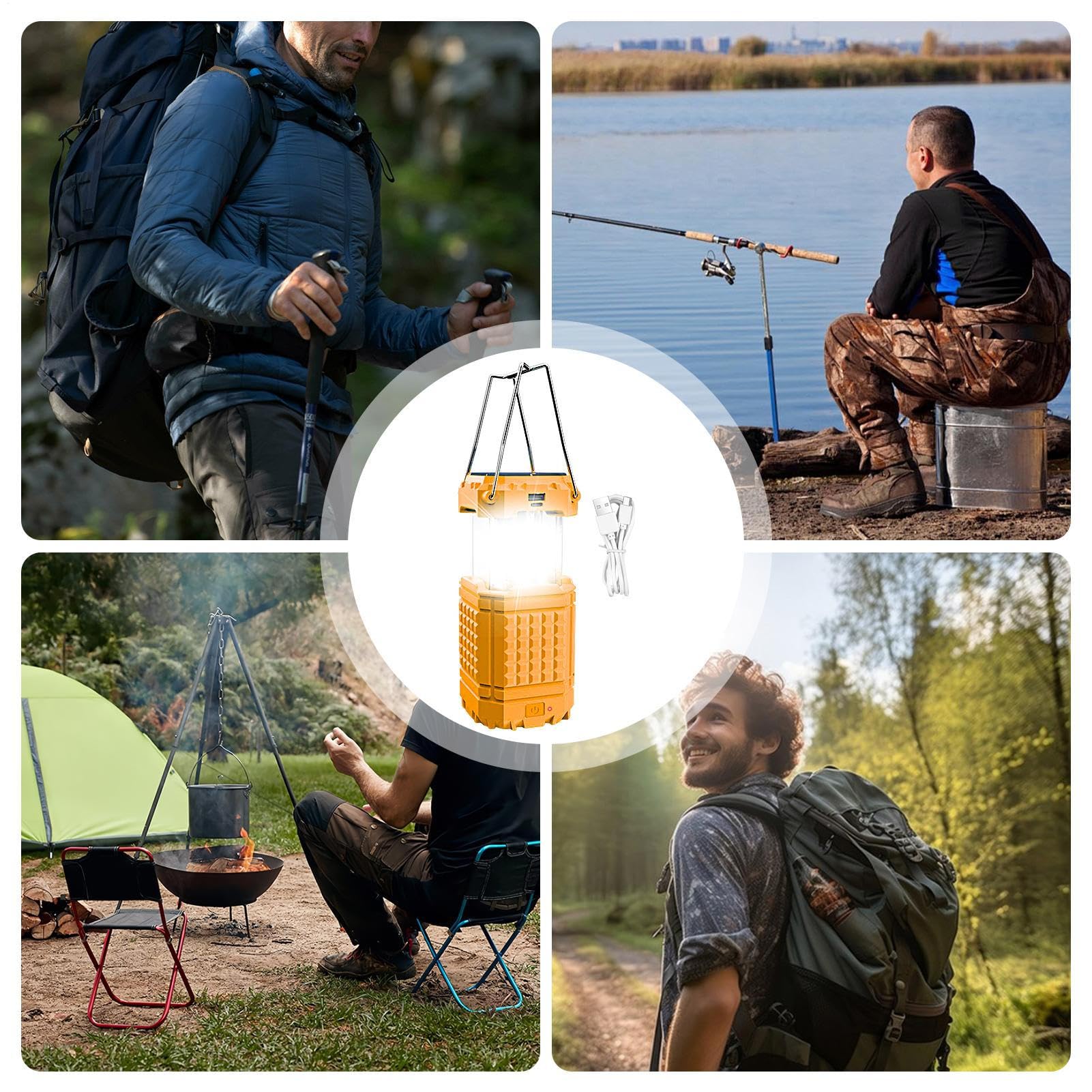 Lampada Solare da Campeggio Lanterna a manovella pieghevole impermeabile | Luce LED Ricaricabile USB da Esterno per Pesca Spiaggia Barbecue Arrampicata Giardino Cortile Terrazzo