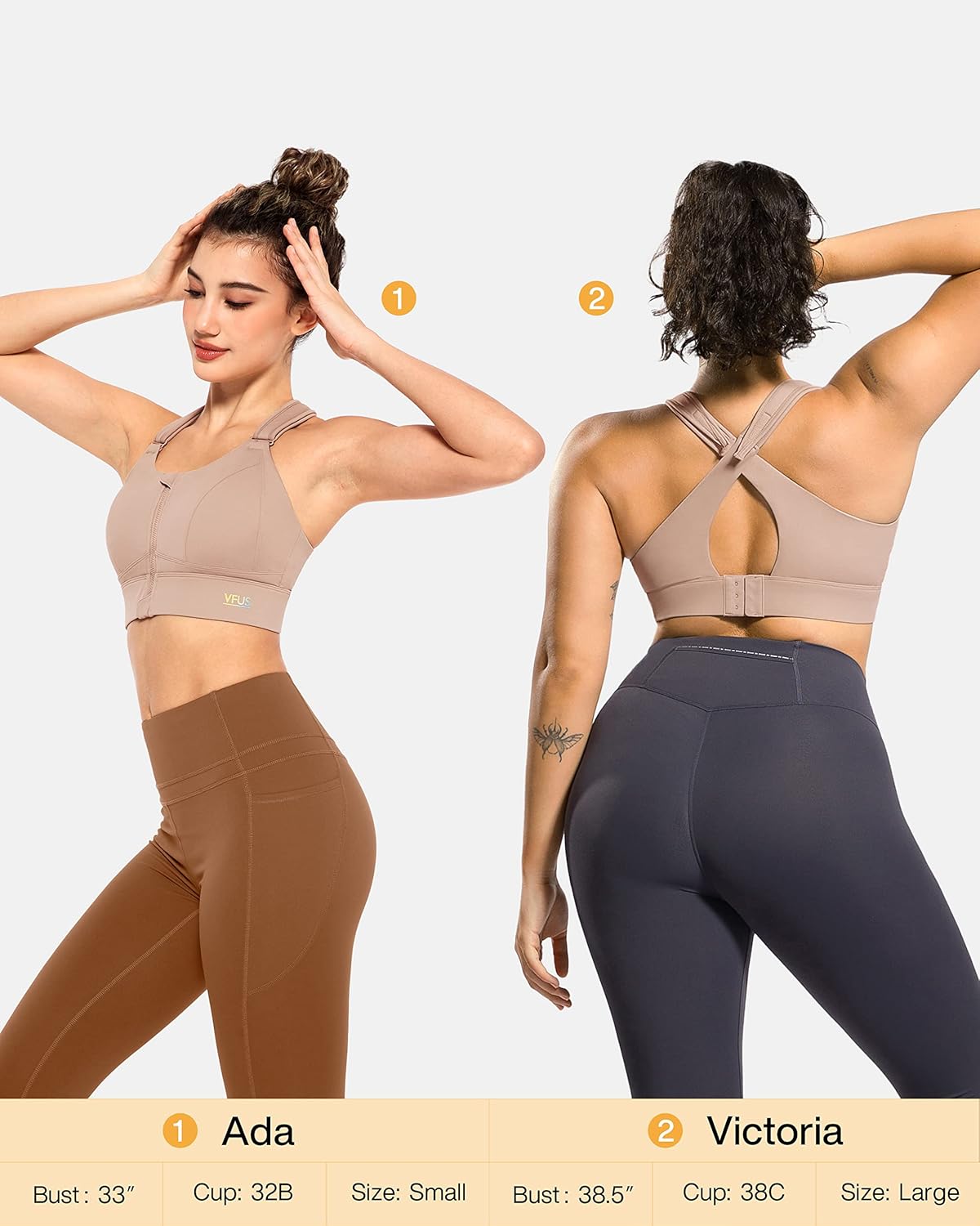 Zip Front Adjustable High Impact Sports Bras for Women Large Breasts Full Coverage Workout Running Removable Pads - Image 2