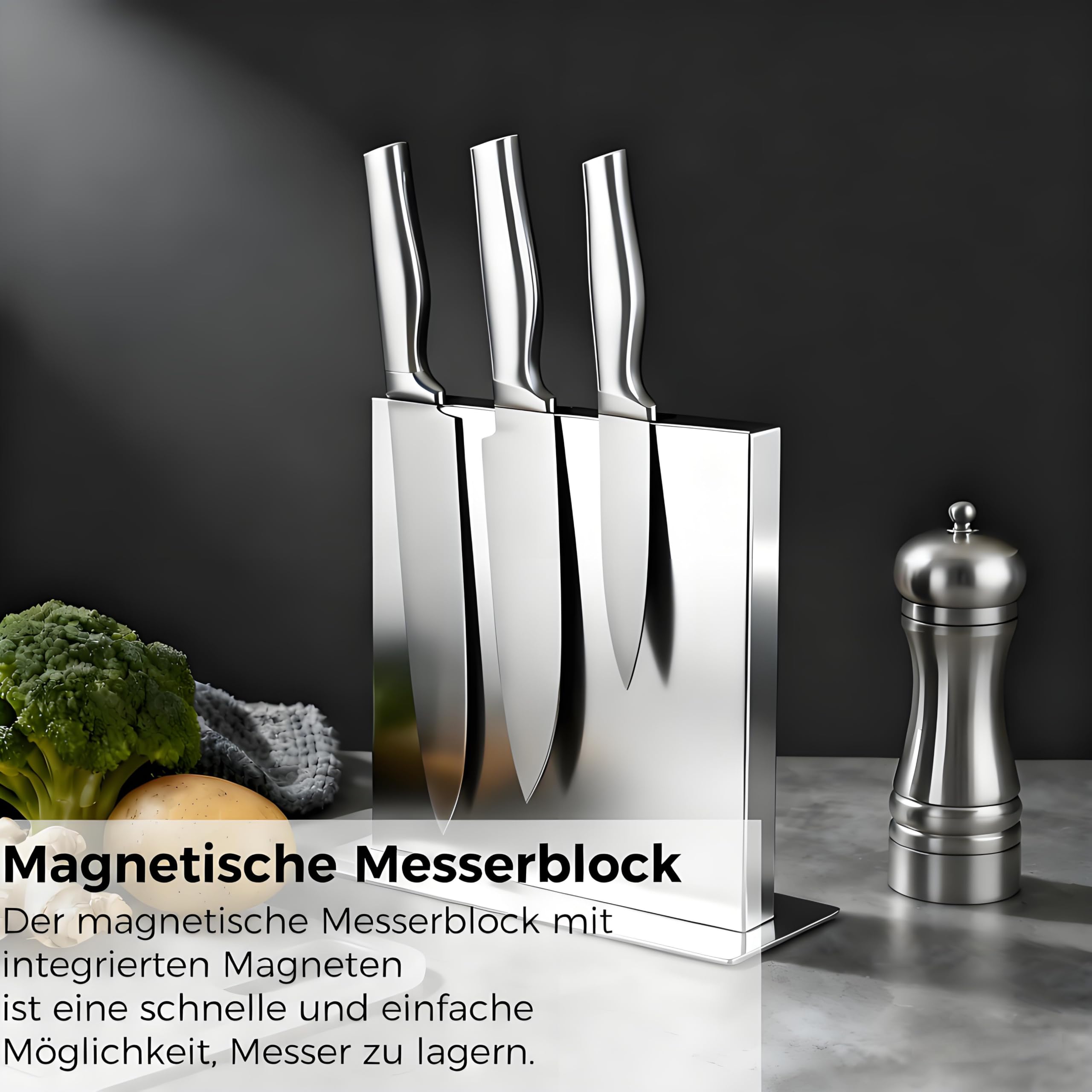 Porte-couteaux magnétique, bloc à couteaux magnétique en acier inoxydable avec meuleuse, barre de couteaux magnétique puissante des deux côtés, support pour comptoir de cuisine, base à ventouse