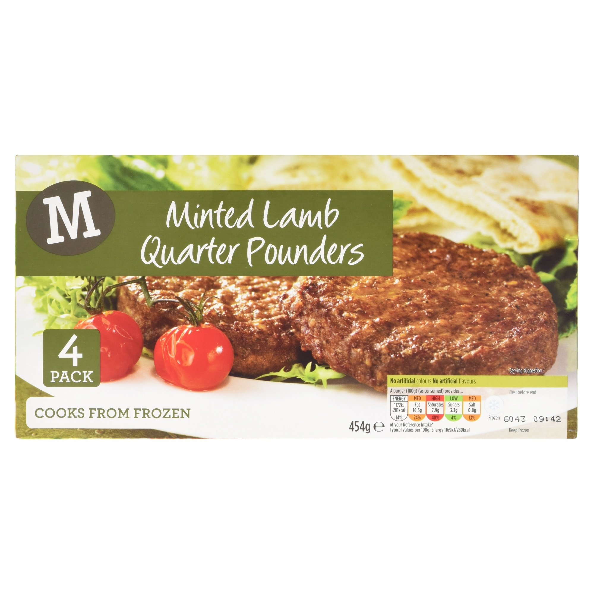 Morrisons Minted Lamb Quarter Pounders, 454g (Frozen)