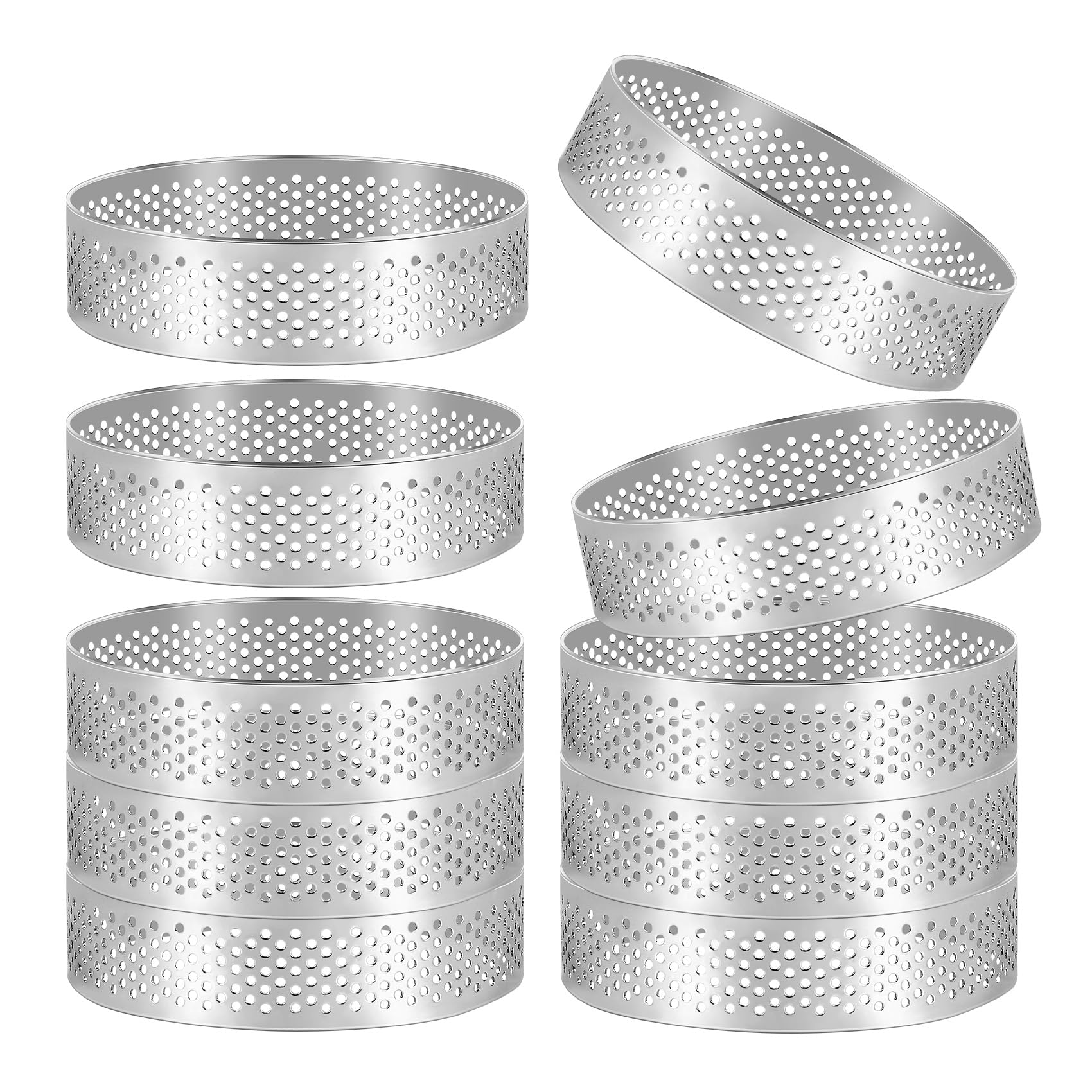 Onchdbfhuu 10Pcs Round Dessert Stainless Steel Perforated Fruit Pie Quiche Cake Mousse Mold Kitchen Baking Mold 6cm