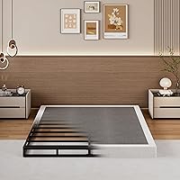 Vista 10 de Base para somier Queen de 2 pulgadas de perfil bajo, láminas de cama de montaje fácil, estructura metálica resistente, base de apoyo para colchón