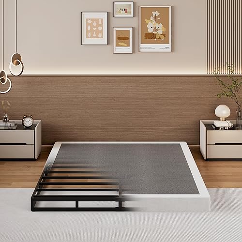 Box Springs - Base de colchón de 4 pulgadas de alto, marco de metal fuerte con cubierta de tela, cama de somier, fácil montaje