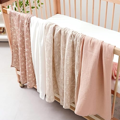 Miniatura 3 de Happy Flute Juego de 4 mantas de muselina ultra suaves para recién nacidos, mantas de recepción para bebés niñas y niños, esenciales para bebés de 0