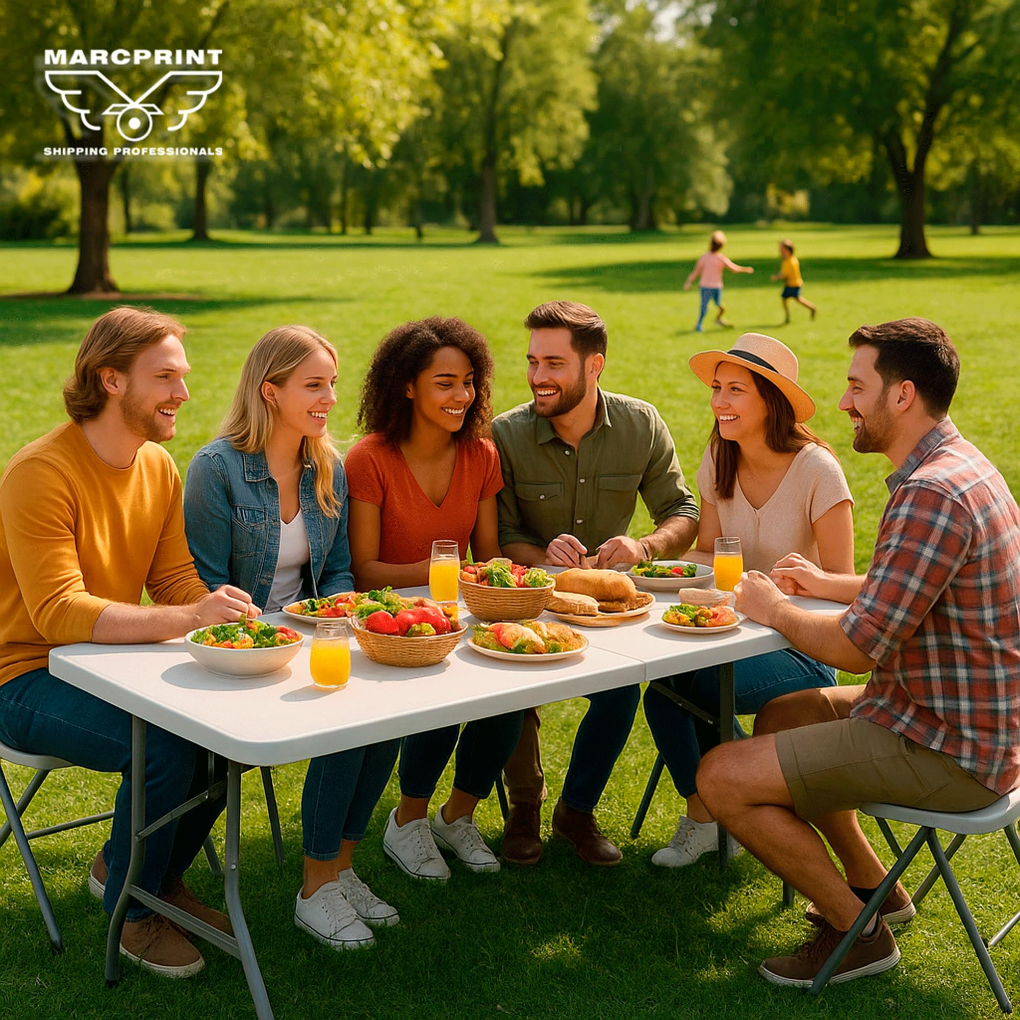 Table Pliante, 8 Places 180 x 74 x 70 cm,175 kg Max - Table Pliante Exterieur, Interieur Rectangulaire - Table de Jardin Pliante Blanche, Buffet, Fêtes, Camping - Stable et Robuste