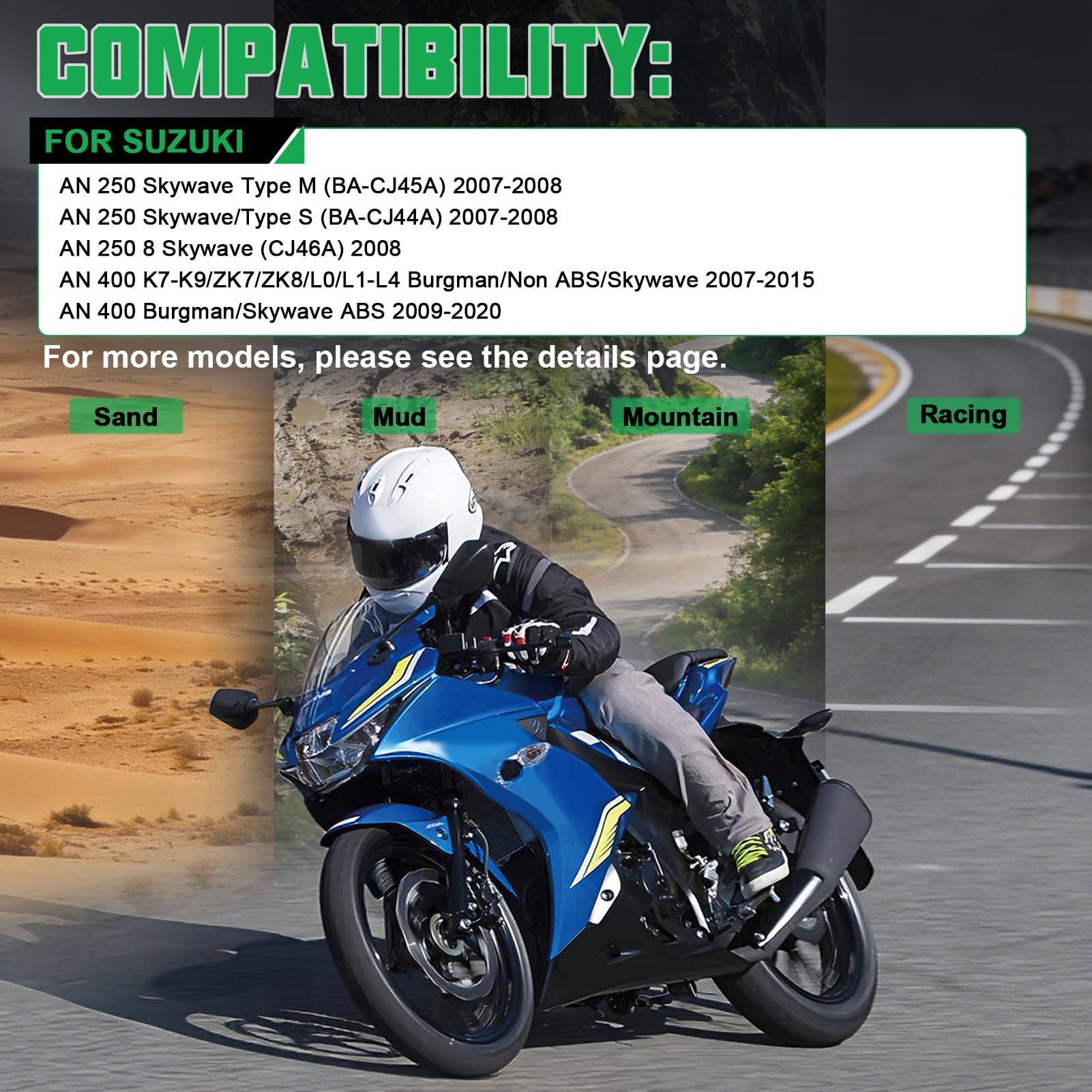 Pastiglie Freno Anteriori e Posteriore per Suzuki AN 400 AN400 Burgman Skywave 400 ABS 2007-2013 AN 250 Skywave Typ M 2007-2008