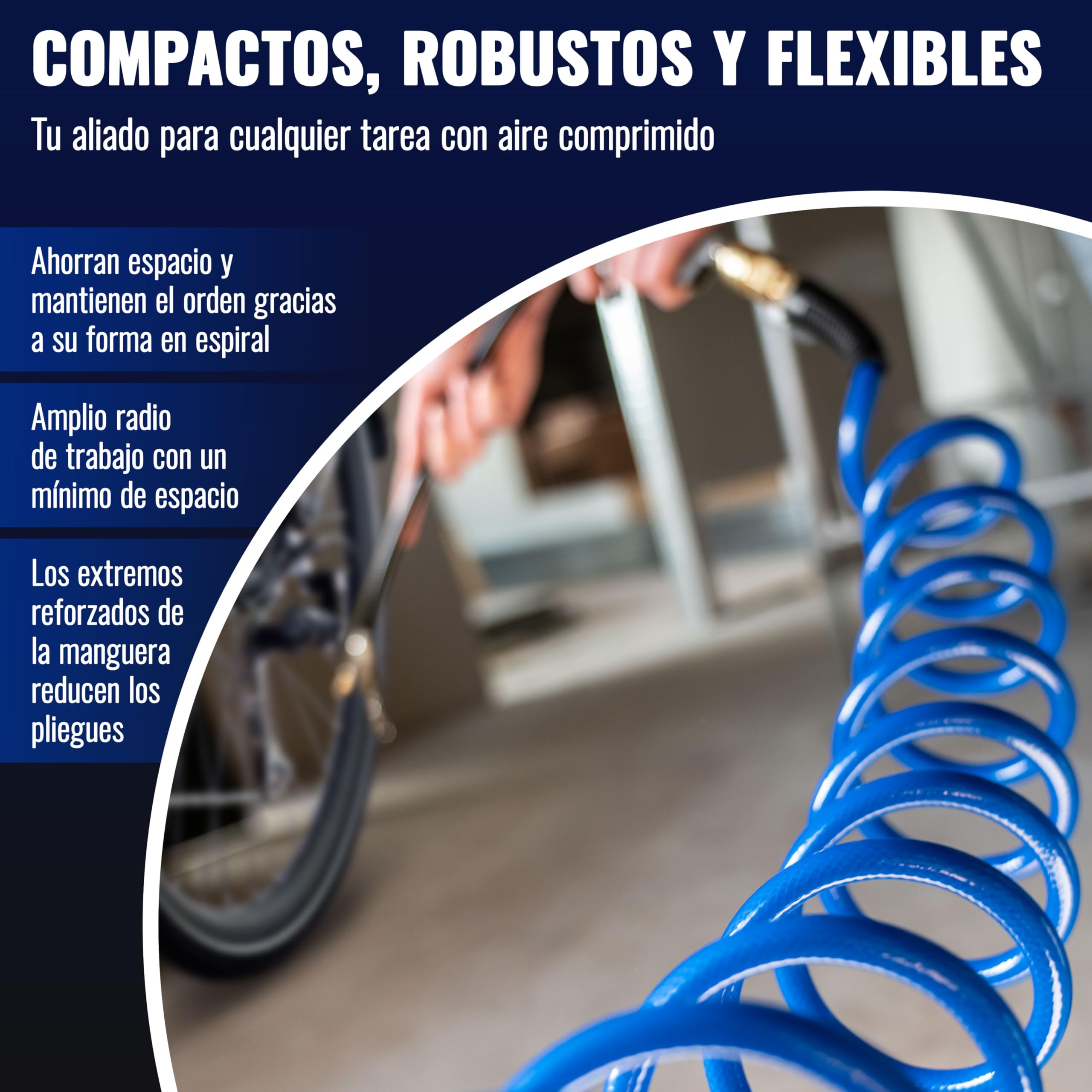 Poppstar Manguera en espiral de aire comprimido 5 m con Ø 8 mm x 12 mm, protección contra dobleces, racor giratorio G 1/4" rosca exterior