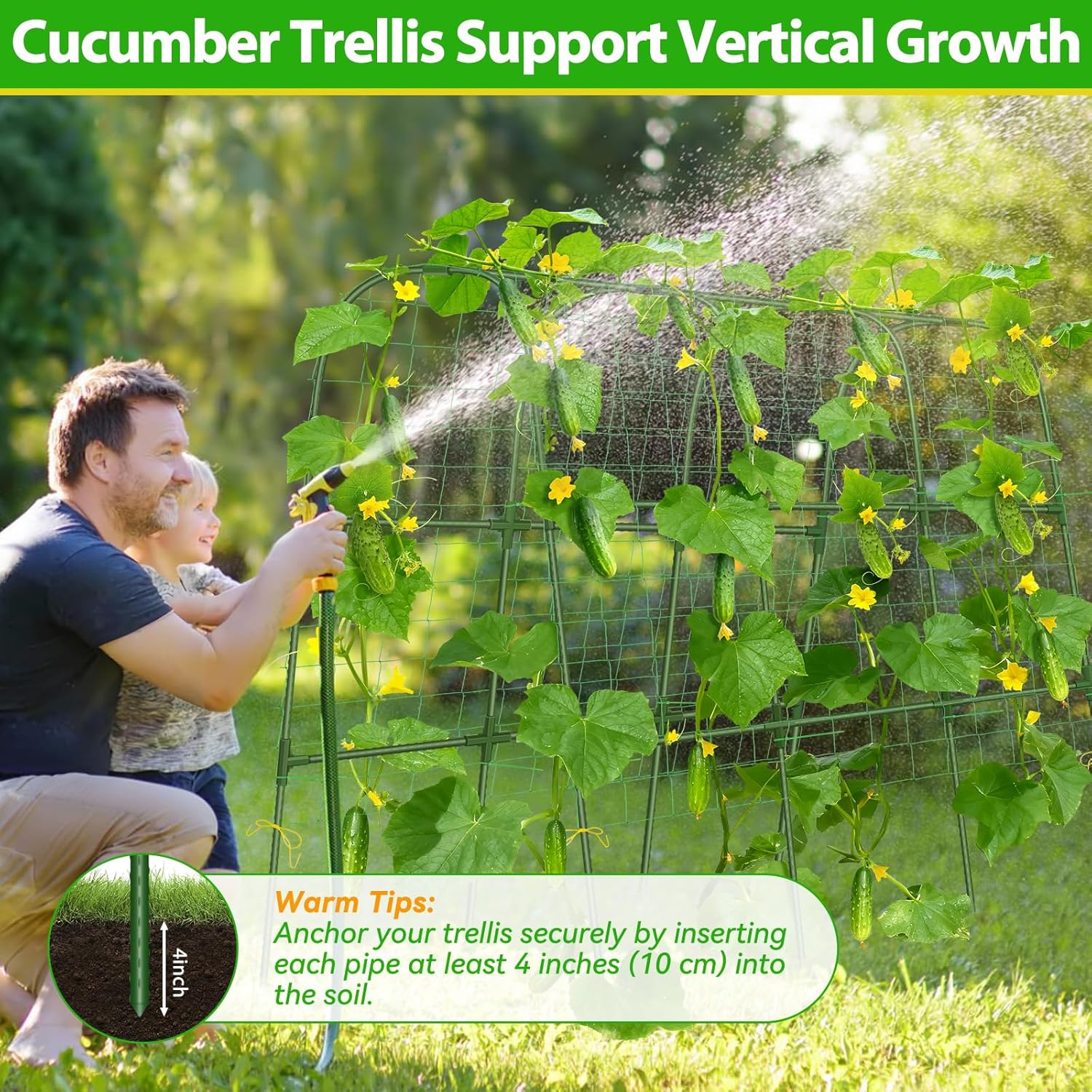 Cucumber Trellis for Raised Bed, 50''x48'' U-Shape Garden Trellis for Climbing Plants Outdoor, Metal Arch Plant Support, Vegetables Trellis for Squash Grape Pea Bean Vines Flower