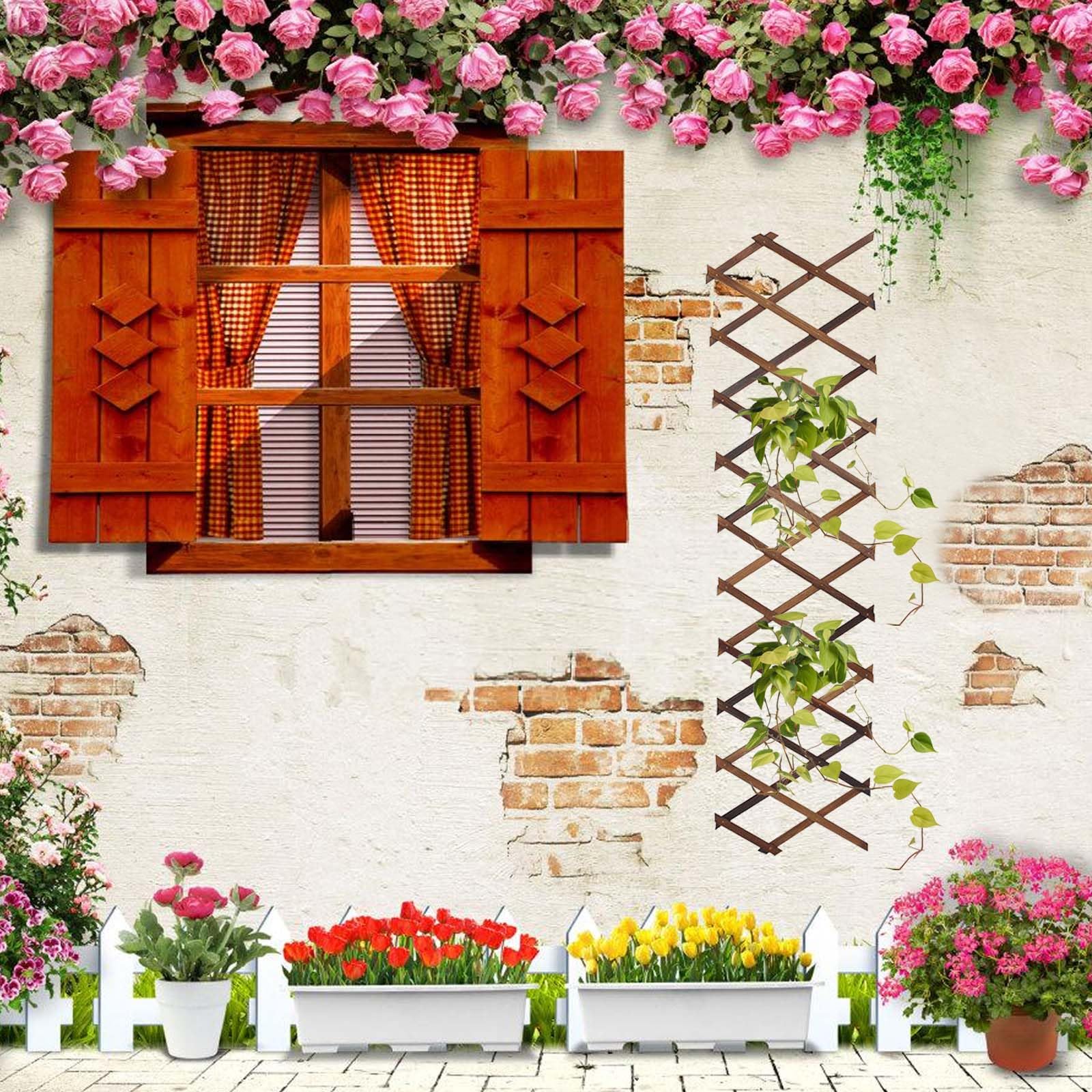 Madera extensible, 2 unidades de enrejado, jardín de valla expandible, ayuda para enredaderas, valla decorativa de tijera, color