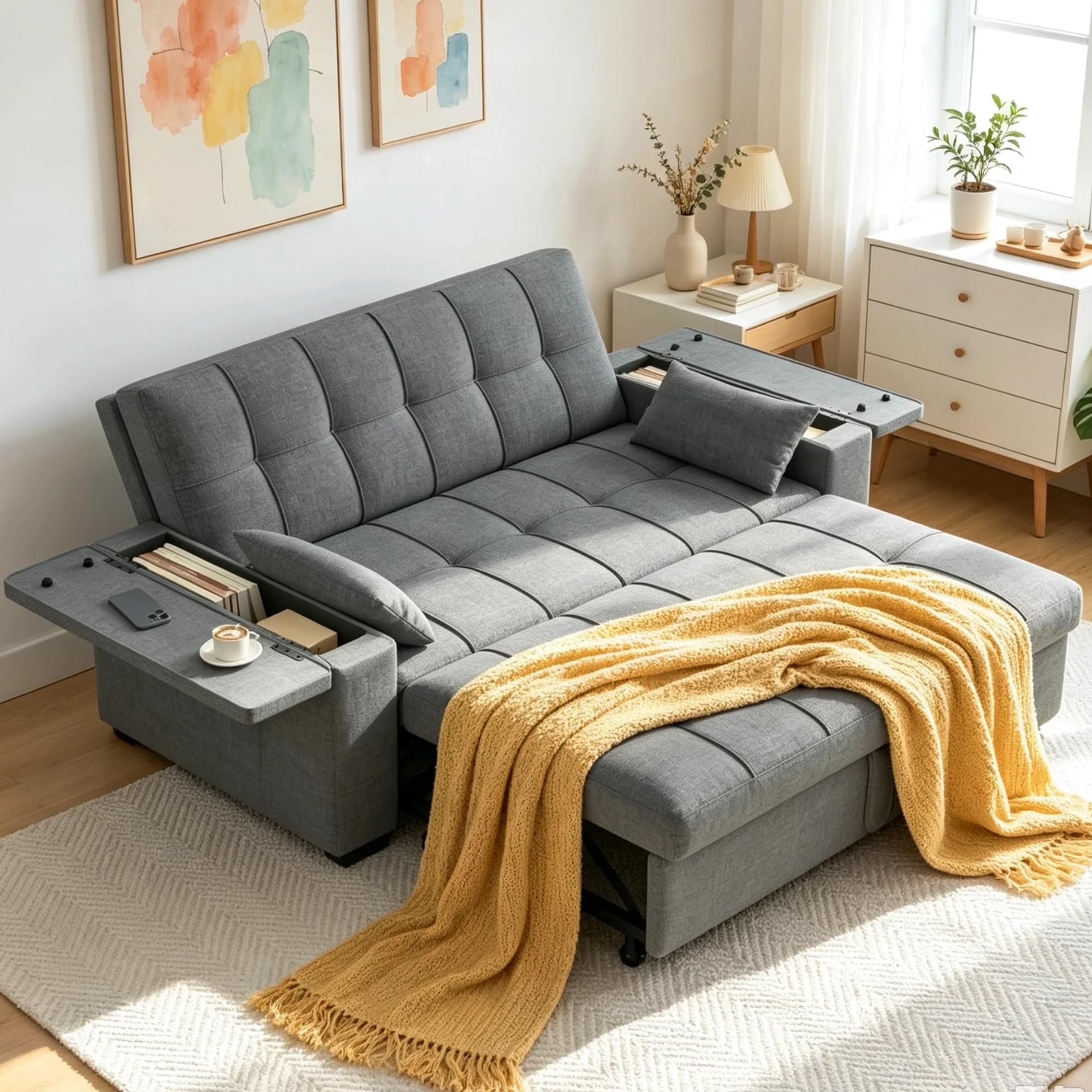 Gizoon 63.6" Convertible Sofa Bed, 3-in-1 Loveseat Sleeper, Small Couch