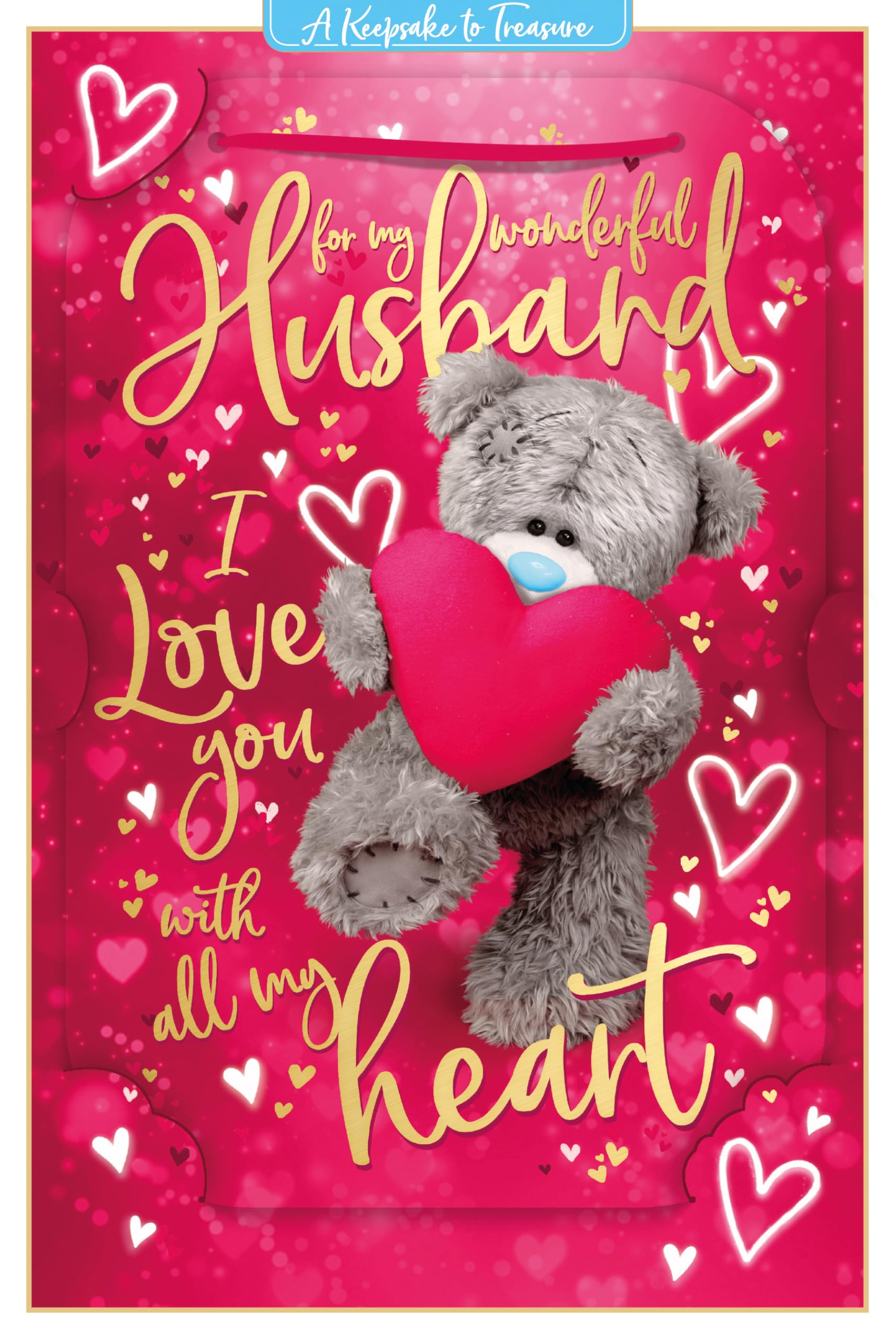 Me To You Tatty Teddy Valentine's Day Luxury 3D Keepsake Card 'For my Wonderful Husband' 6 x 9 - Official Collection