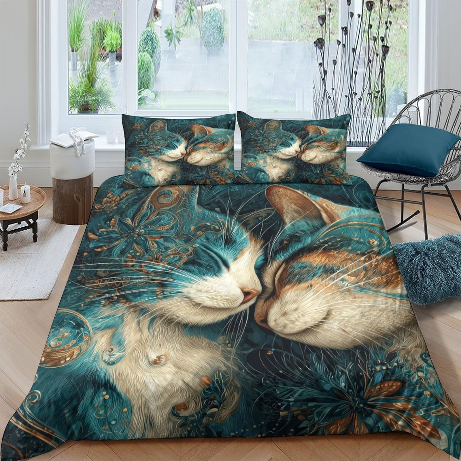 Ctjqhvkz Style-5 3D Printed Blue Cat Lovers Fitted Sheet Microfiber Soft Anti-Slip Bed Sheet For Bedroom Dorm Mattress Protection Decor Single（135X200cm）