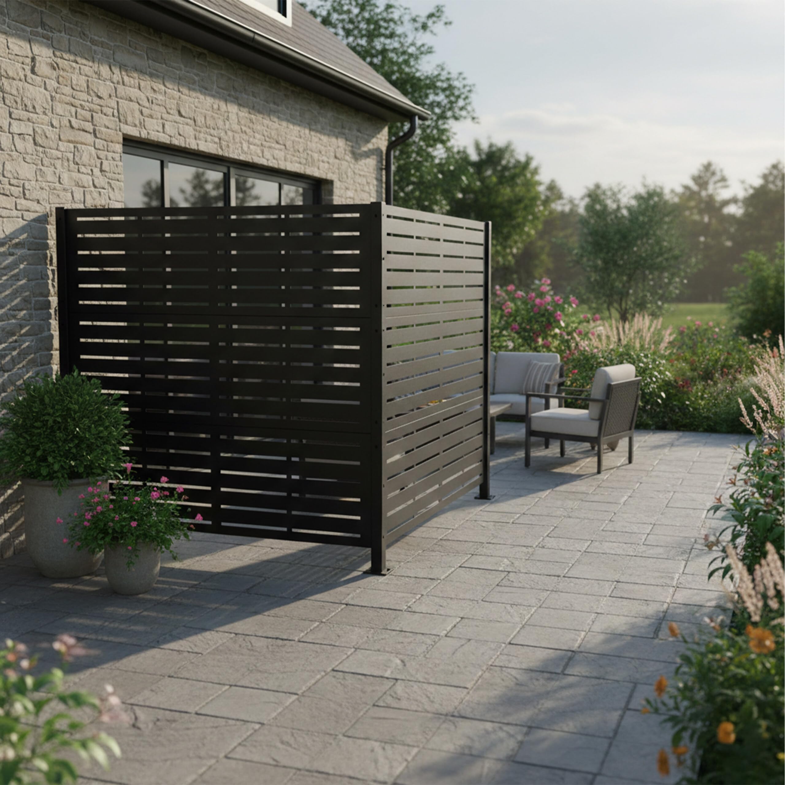 Relaxdays Cache-poubelles Line, Brise-Vue modulaire Noir, 2 Panneaux 140 x 240 cm