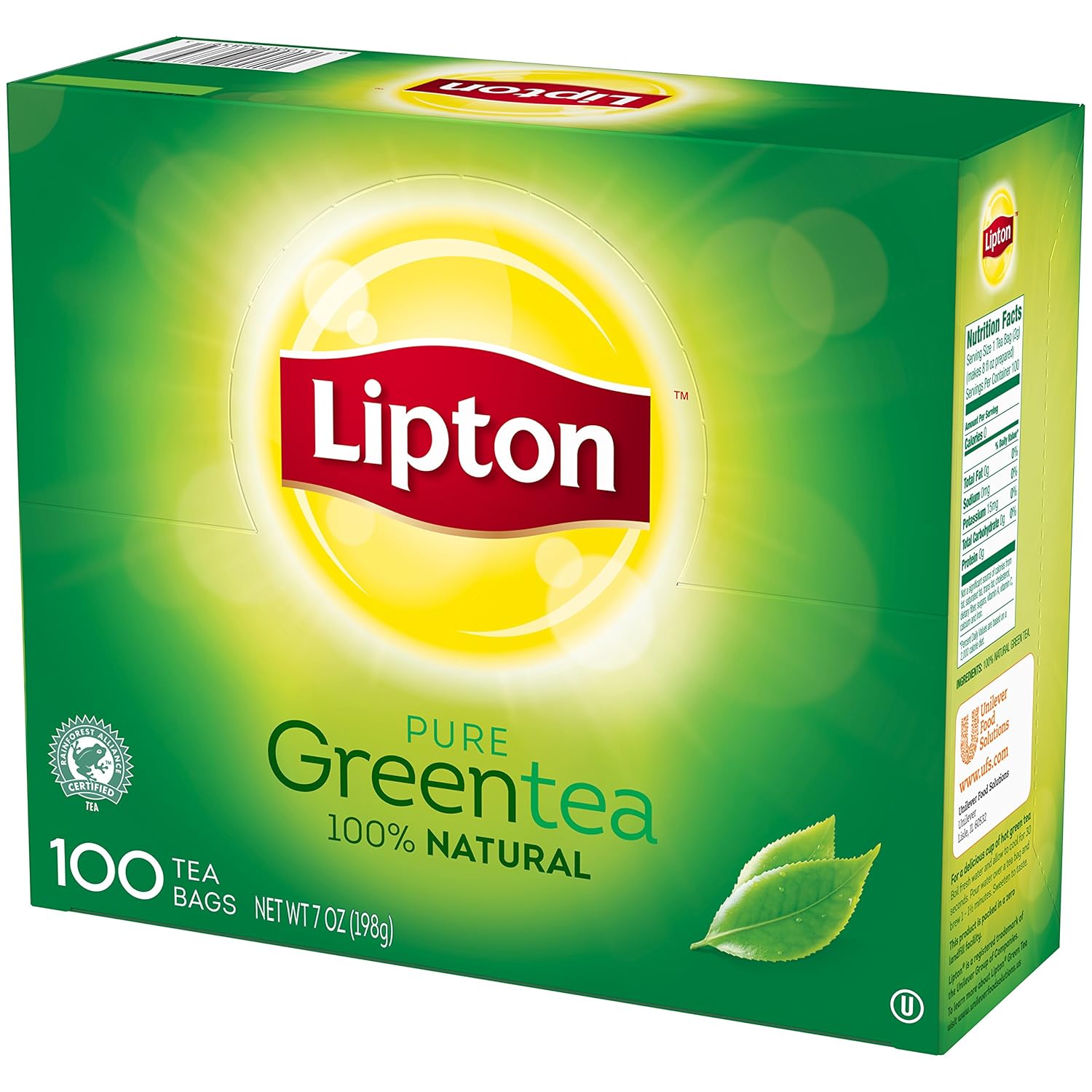 Lipton Green Enveloped Hot Tea Bags 100% Natural, Made with Tea Leaves Sourced from Rainforest Alliance Certified Farms, 100 count, Pack of 5 : Grocery & Gourmet Food