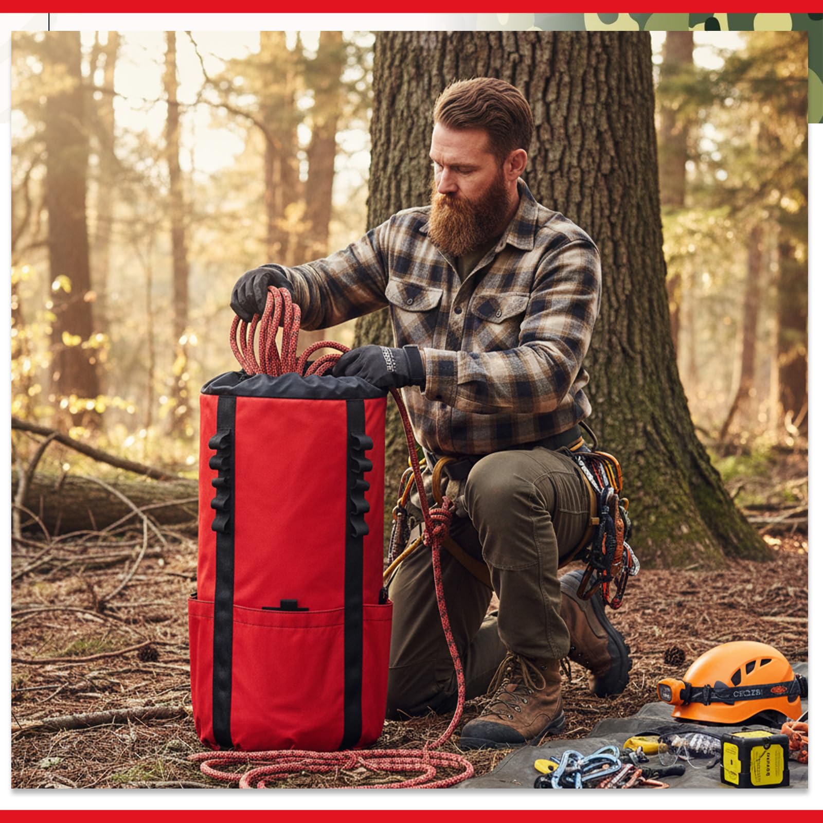 Aufbewahrungstasche für Baumpfleger, 30 l, Baumkletterseil, Arboristen-Ausrüstung, Eimer, Rucksack, wasserdichte Tasche, großes Fassungsvermögen, mit seitlichen Aufbewahrungstaschen, robuste