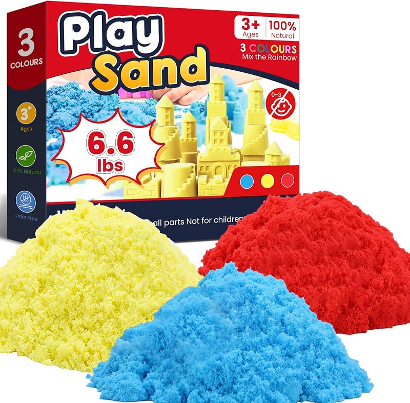 FURWEY Play Sand,6.6lbs 3-Color Sensory Sand,Kids Shaping Sculpting
