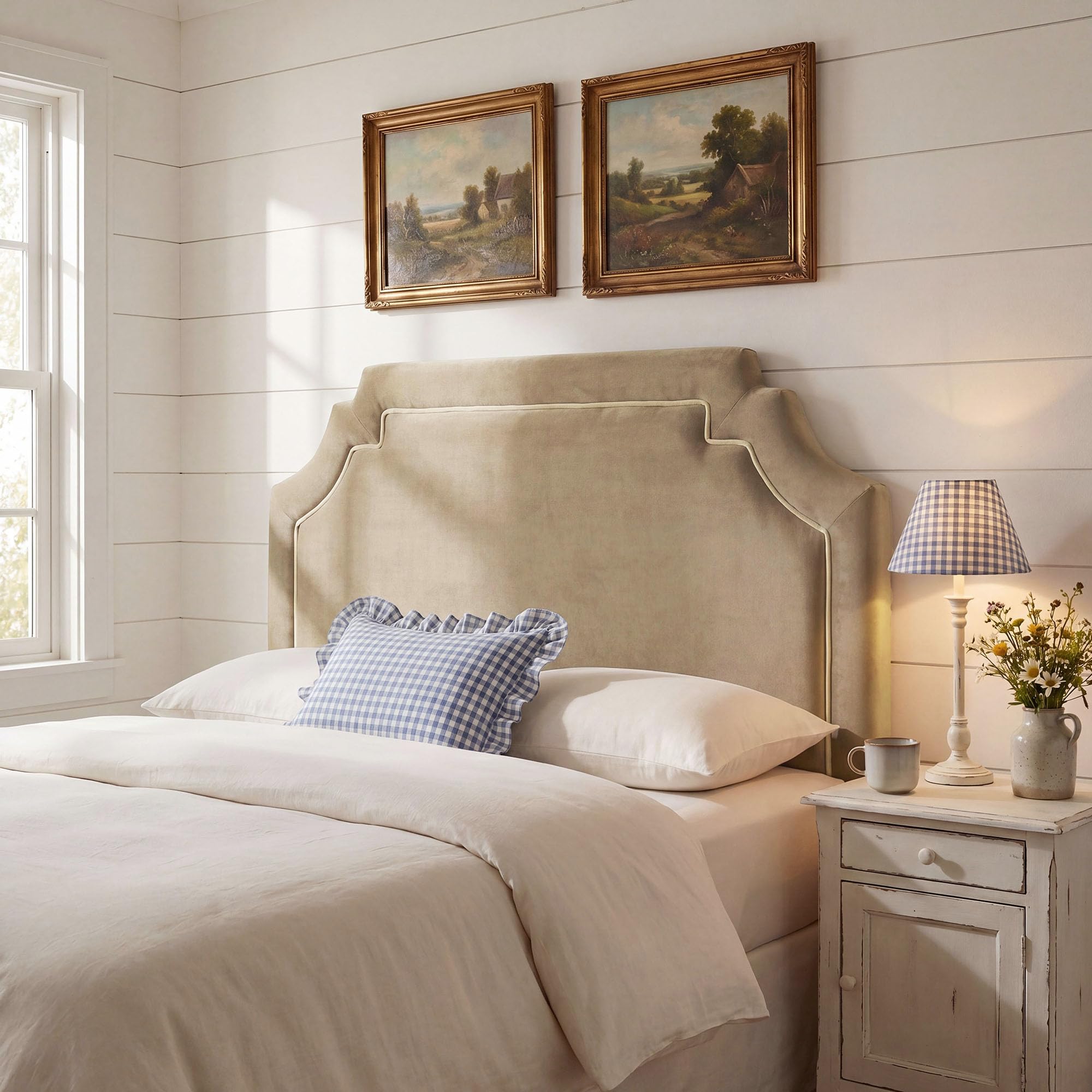 Modway Magnolia Queen Size Stain-Resistant Performance Velvet Headboard in Taupe Almond - Padded Cushioned Headboard with Adjustable Mounting