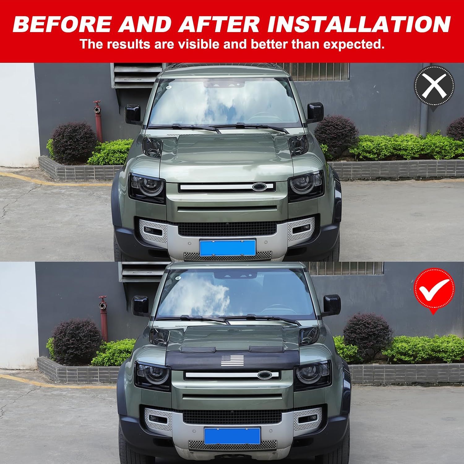 Car Hood Protector Bra Compatible with Land Rover Defender 90 110 130 2020-2025, Leather Car Hood Guard Hood Shield Bug Deflector Protection accessories (Style B)