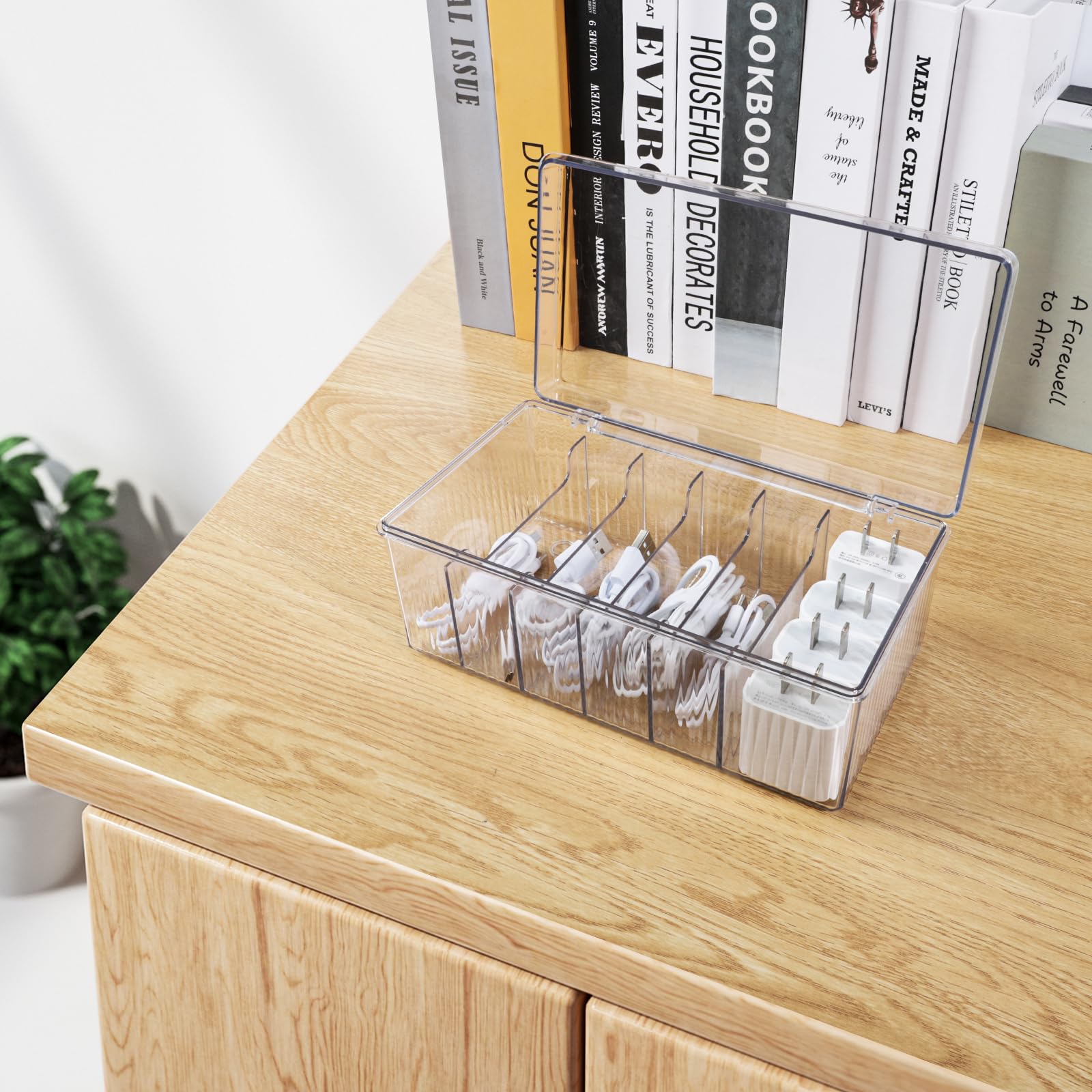 Boîte de Rangement pour Câbles (2 pièces), Boîte de Rangement pour Câbles à 6 Compartiments, Boîte de Gestion des Câbles avec Rouleau de Serre-Câbles pour Le Rangement sur Bureau, Bureau