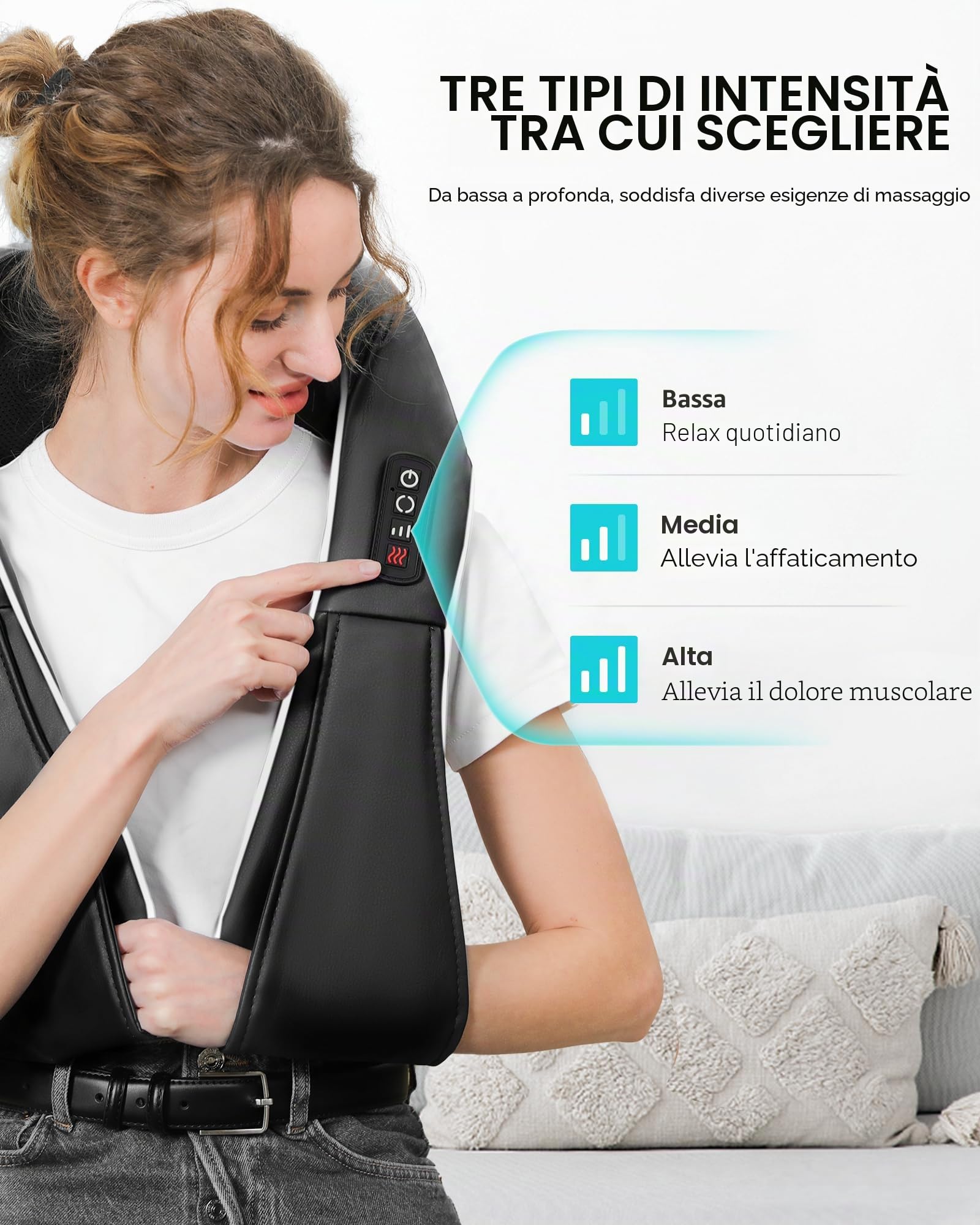 ALLJOY Massaggiatore Cervicale, Massaggiatore per Collo e Spalle con Riscaldamento, Massaggio Shiatsu Elettrico Schiena 3D Tre Velocità Regolabili, Regalo per Uomo Donna,Nero