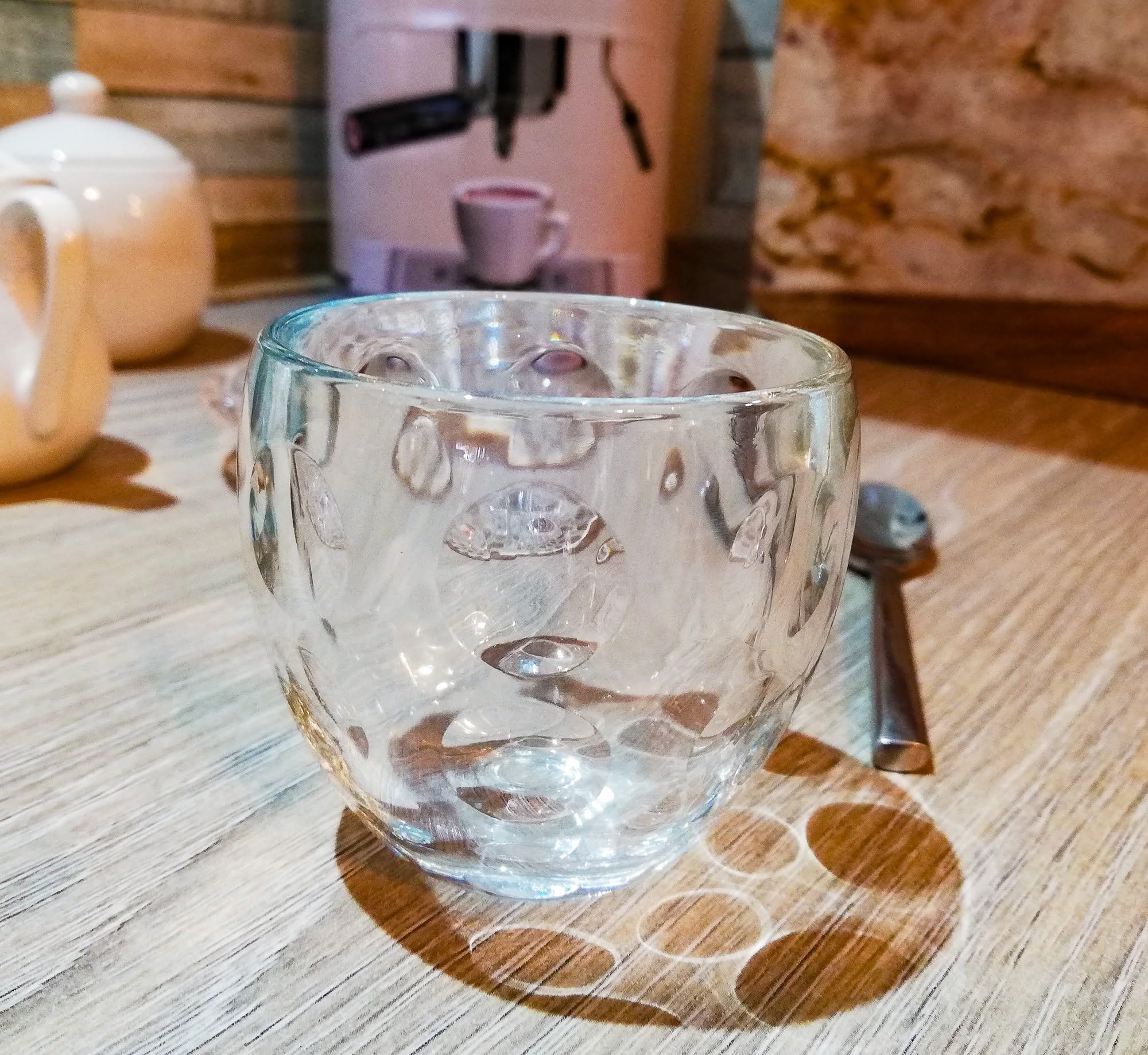 Guzzini Venice Glass - Set di 4 tazzine da caffè espresso in vetro con piattino in plastica, 110 ml