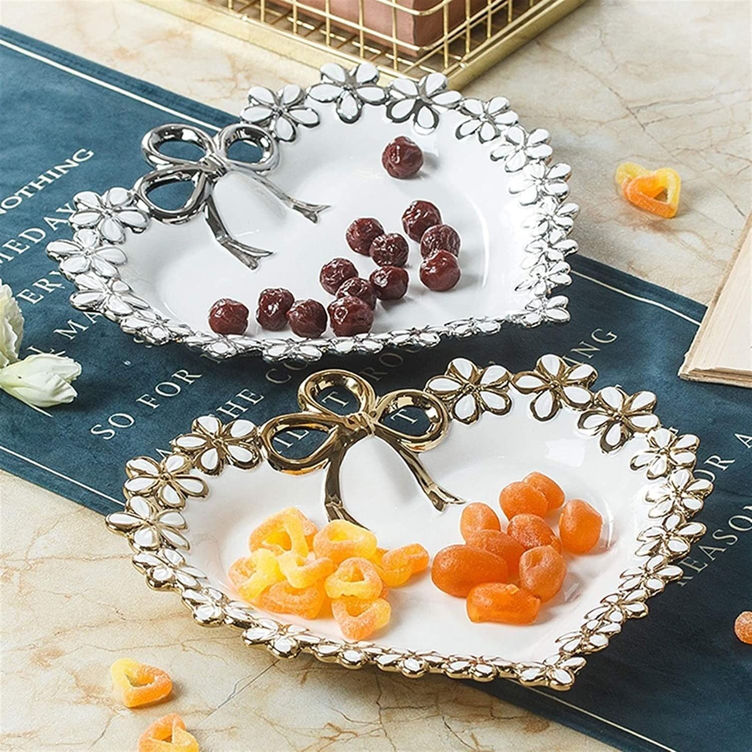 Koszyk Owoce Owoce puchar europejski ceramiczny miska owocowy kreatywny danie owoce w kształcie serca, wysokiej klasy dekoracji płyta deserowa do domu weselne Blat Kuchenny(Gold,A)
