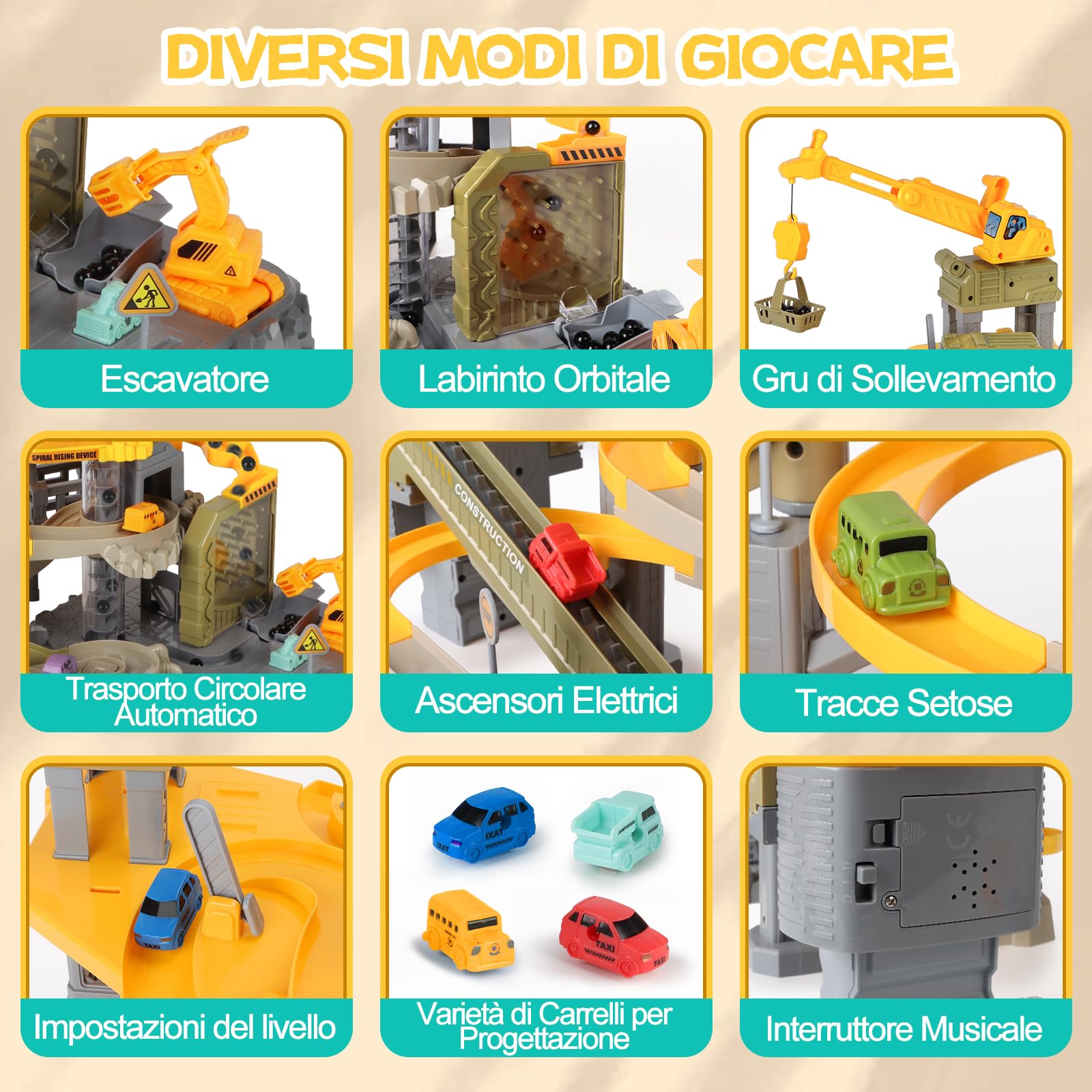 Charmofun Pista Macchinine Bambini, Costruzioni Giocattolo con 10 Auto Gru Camion Trasportatore, Macchine Pista Giocattoli Trattore Costruzione Set per Bambino 4 5 6 7 8 Anni