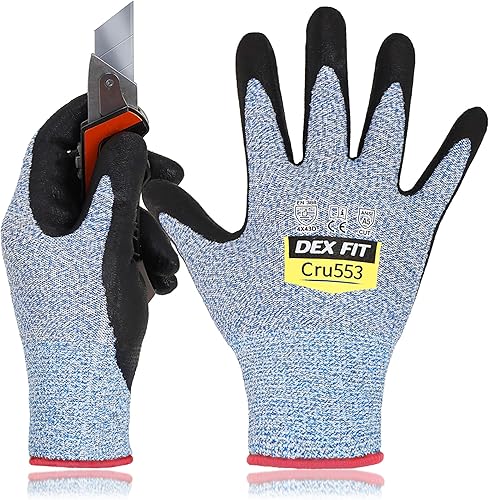 Miniatura 15 de DEX FIT Level 5 Cut Resistant Gloves Cru553, 3D-Comfort Fit, Power Grip, Professional, Durable, Touchscreen, Thin, Cool Azul